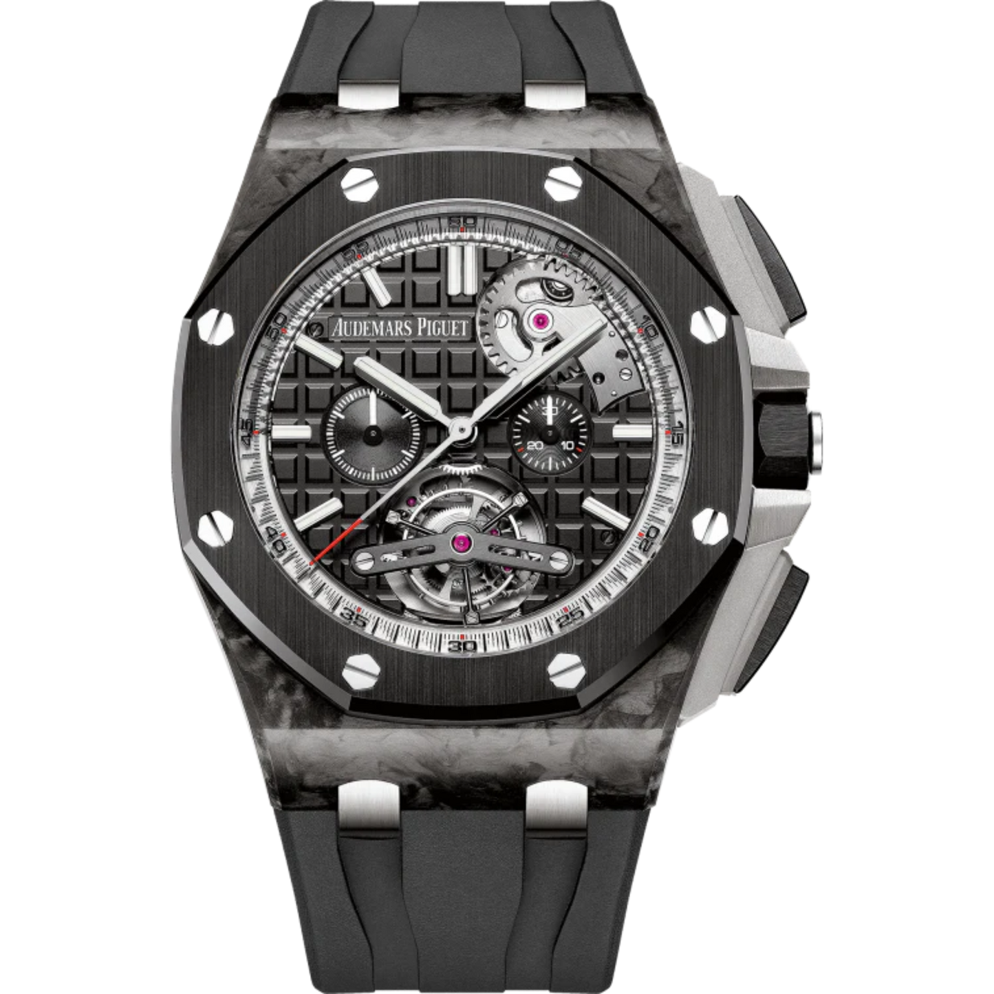 Royal Oak Offshore Tourbillon Chronograph 44MM Black Rubber Black Dial With Méga Tapisserie Pattern Forged Carbon Case Black Ceramic Bezel
