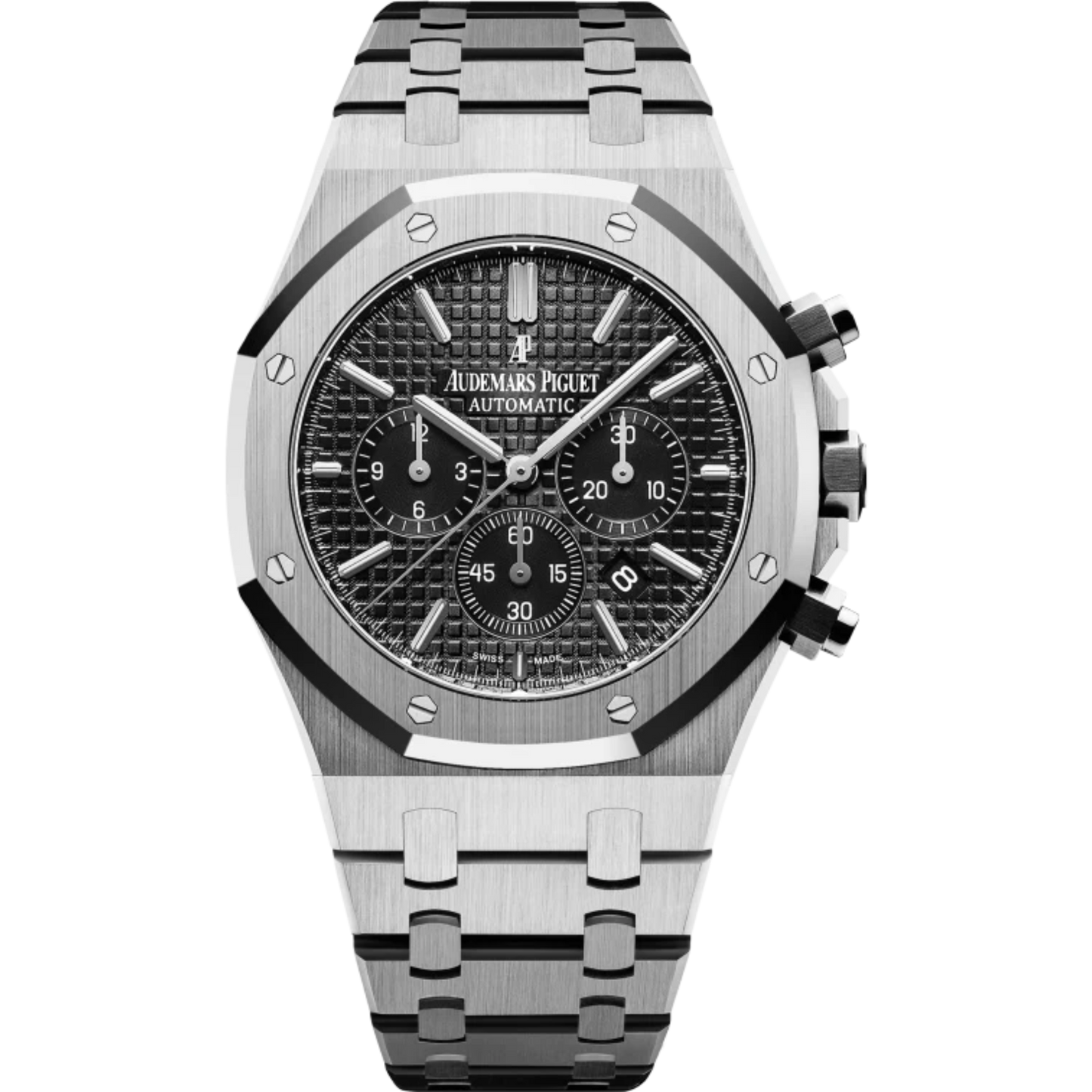 Royal Oak Chronograph 41MM Stainless Steel Bracelet Black Dial With Grande Tapisserie Pattern Stainless Steel Case