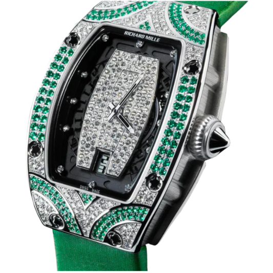 RM 007 Emerald and White Diamonds Green Strap White Gold Case With Emeralds and White Diamonds Set
