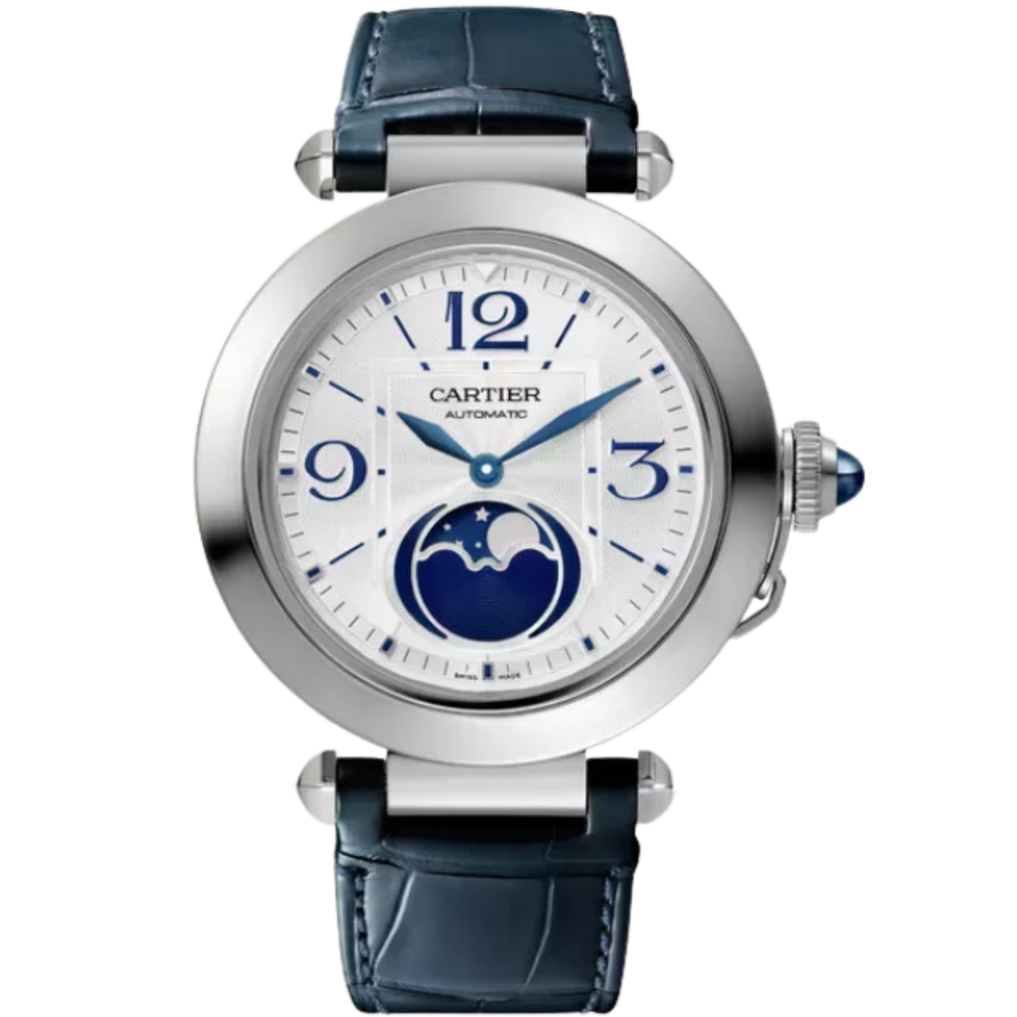 PASHA DE CARTIER MOON PHASE 41 MM STAINLESS STEEL WITH SILVER FLINQUE DIAL