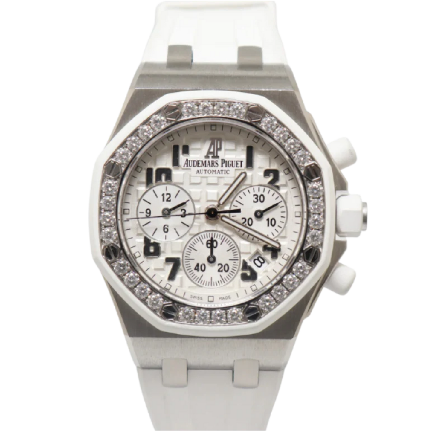 Audemars Piguet Ladies Royal Oak Offshore Ref. 26048SK.ZZ.D010CA.01 37mm White Dial with Diamond Bezel