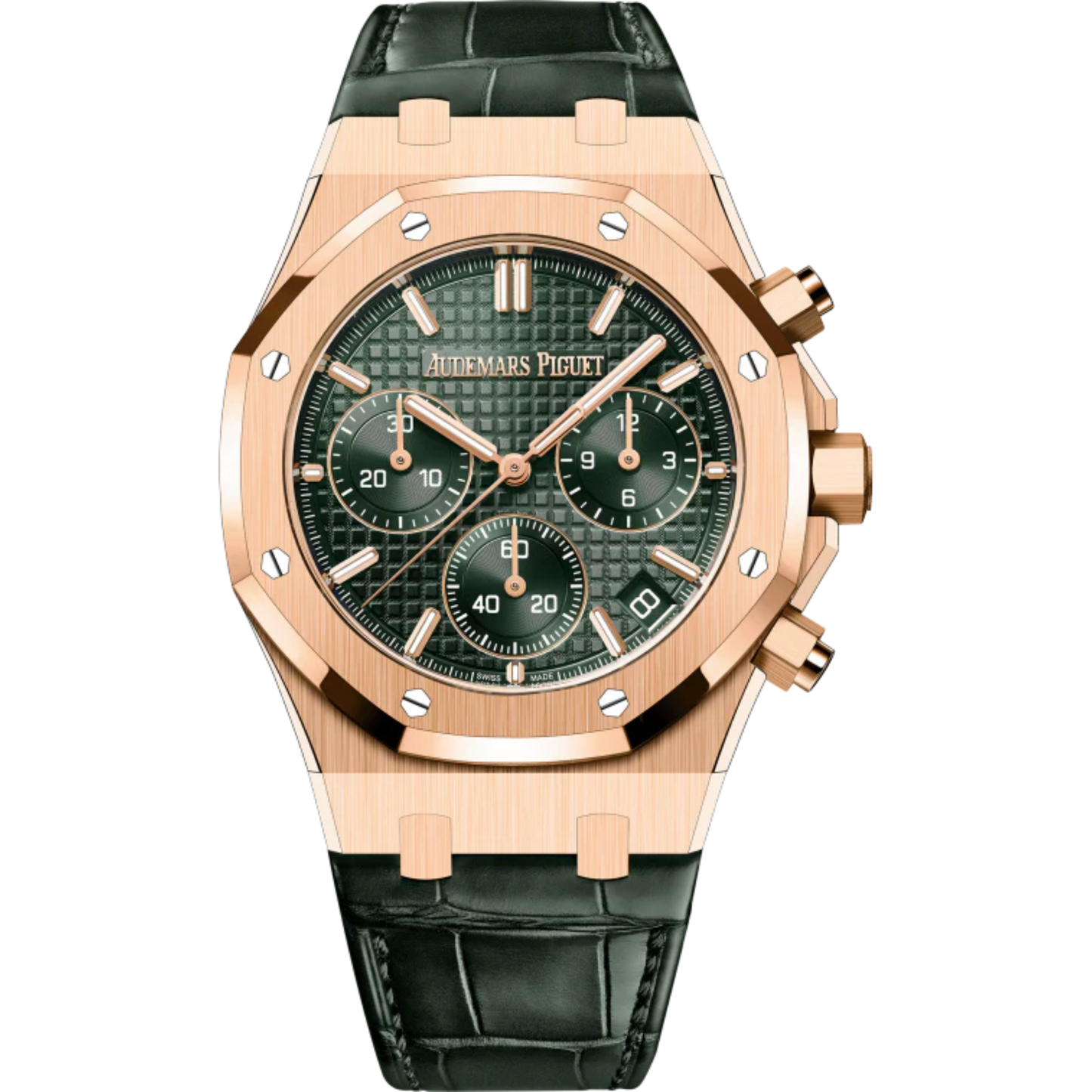 Audemars Piguet Royal Oak Ref. 26240OR.OO.D404CR.02 41MM Green Alligator Strap Rose Gold With a Khaki Grande Tapisserie Dial