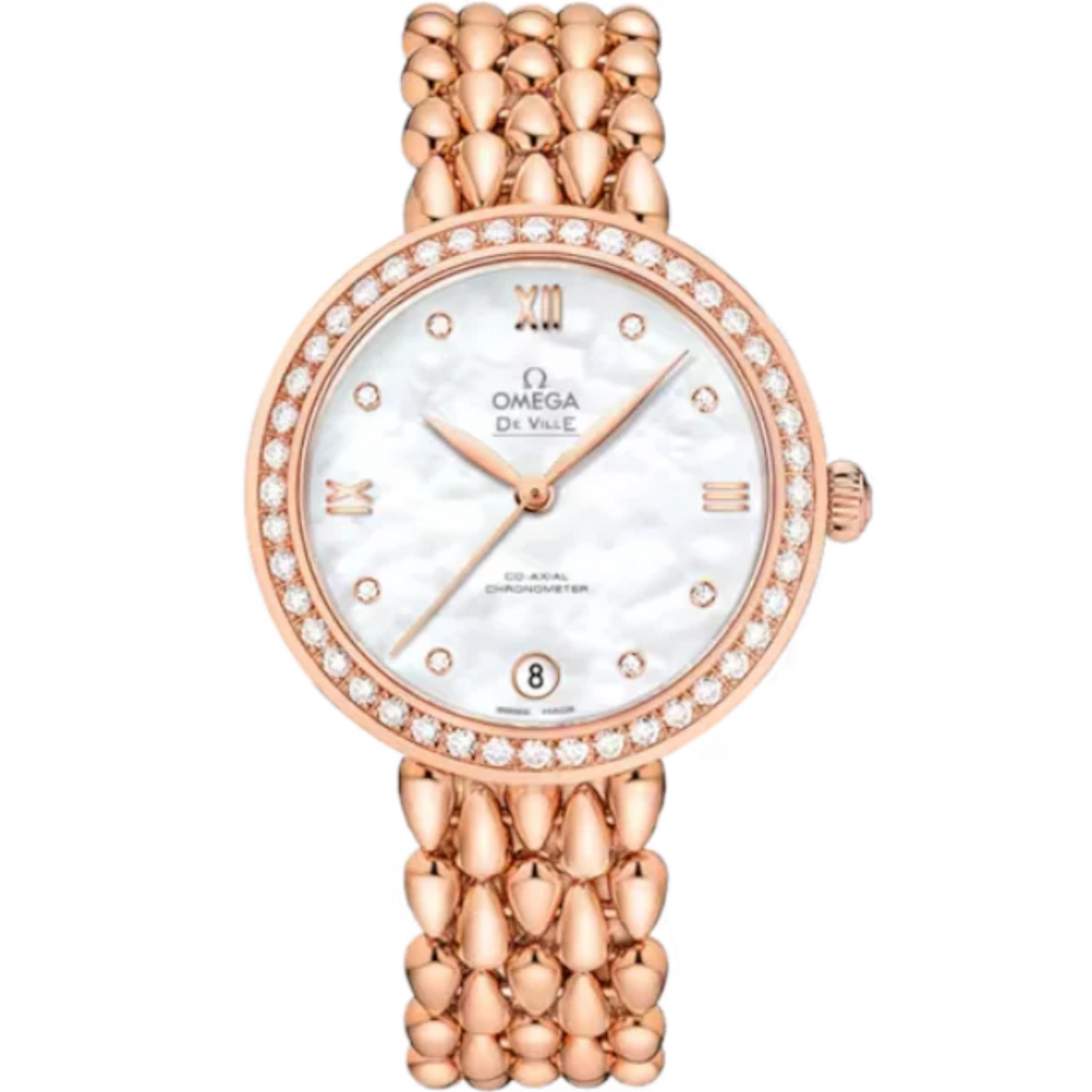 DE VILLE PRESTIGE DEWDROP 33 MM RED GOLD WITH MOTHER OF PEARL DIAL
