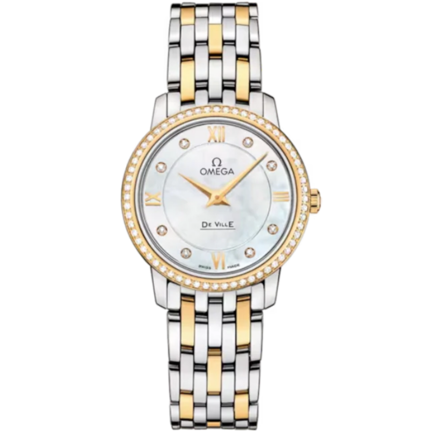 DE VILLE PRESTIGE 27 MM STAINLESS STEEL - YELLOW GOLD WITH MOTHER OF PEARL DIAL