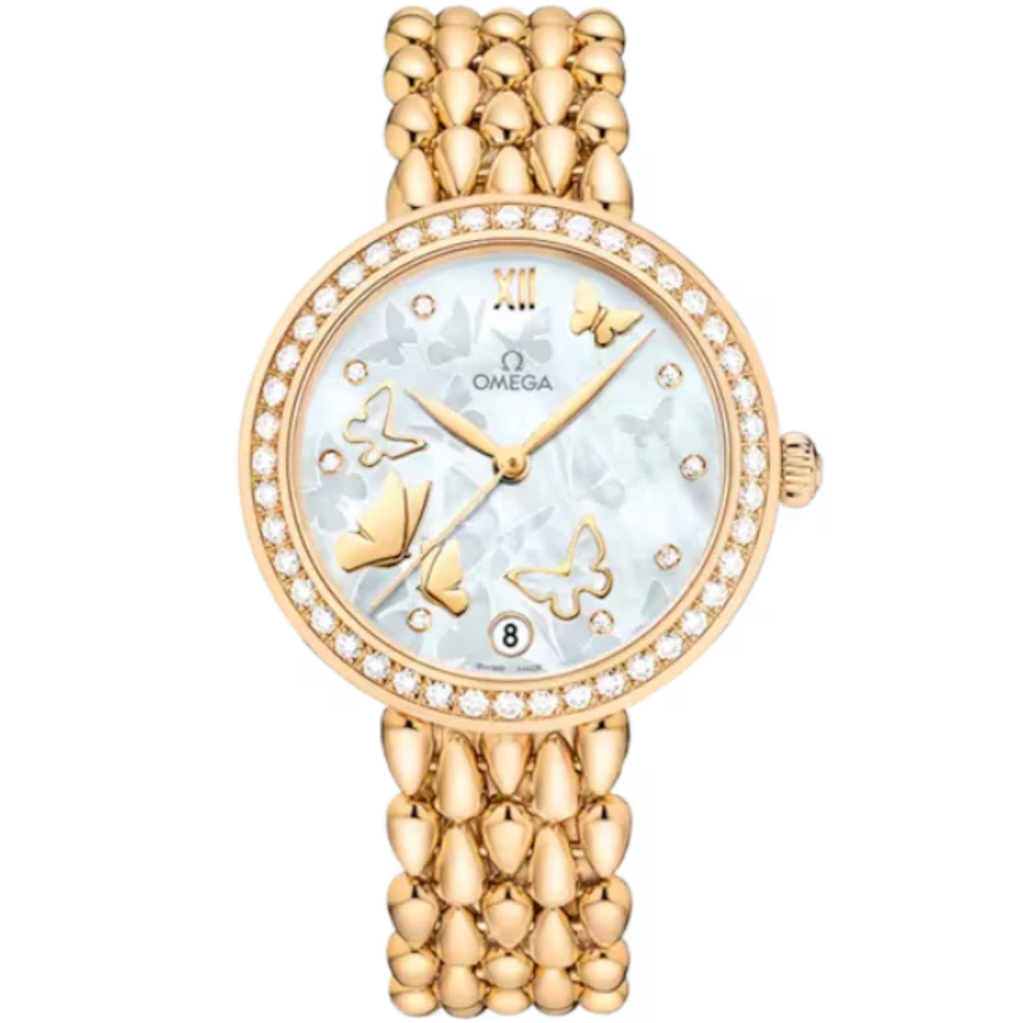 DE VILLE PRESTIGE DEWDROP 33 MM YELLOW GOLD WITH MOTHER OF PEARL DIAL
