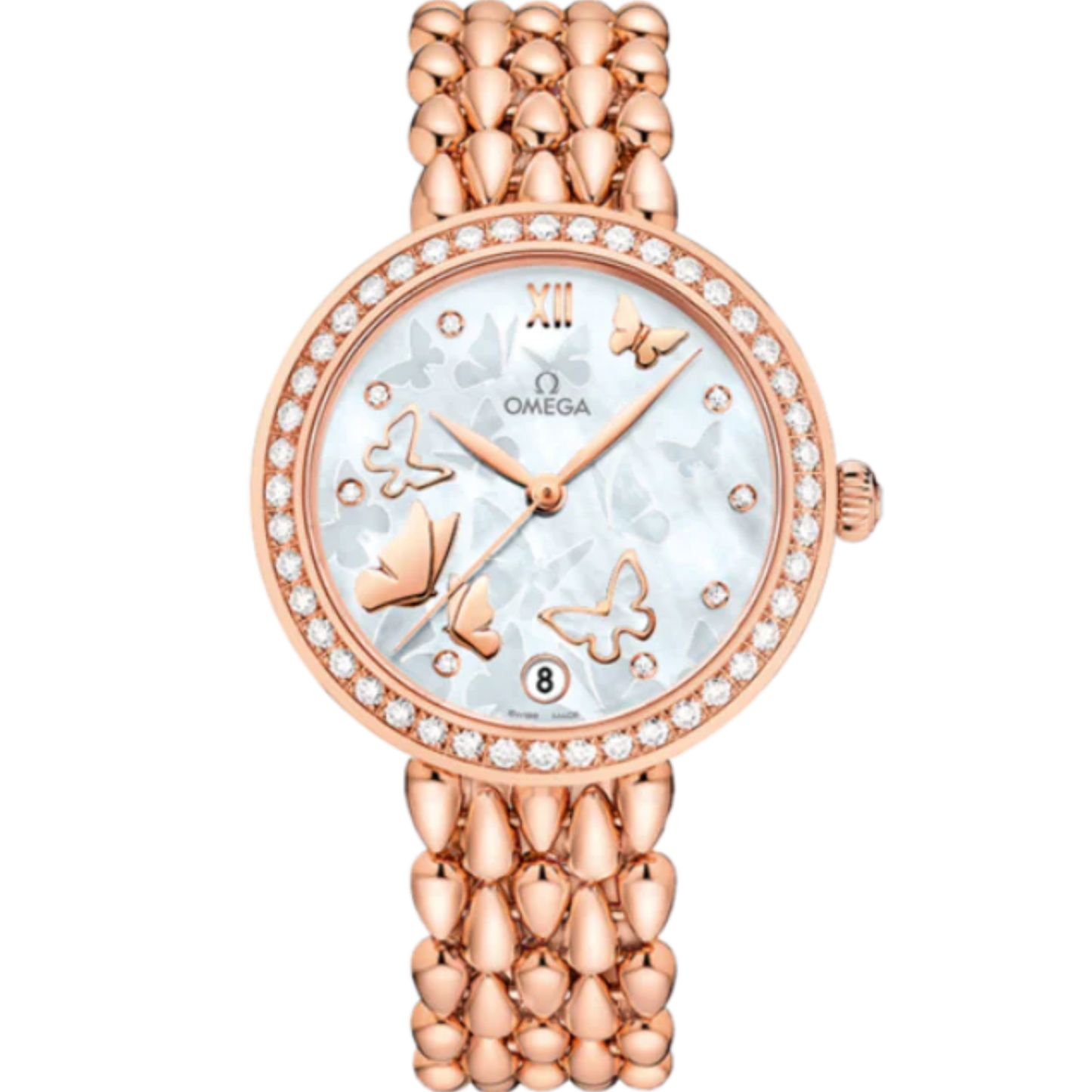 DE VILLE PRESTIGE DEWDROP 33 MM RED GOLD WITH MOTHER OF PEARL DIAL