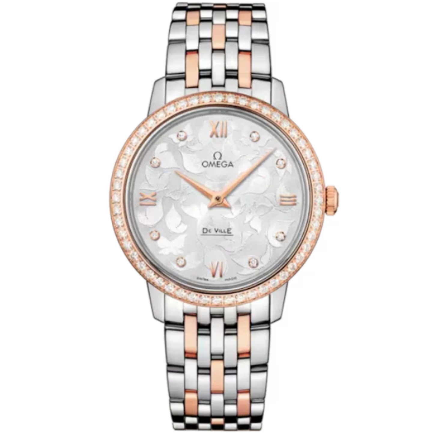 DE VILLE PRESTIGE BUTTERFLY 33 MM STAINLESS STEEL - RED GOLD WITH SILVER DIAL