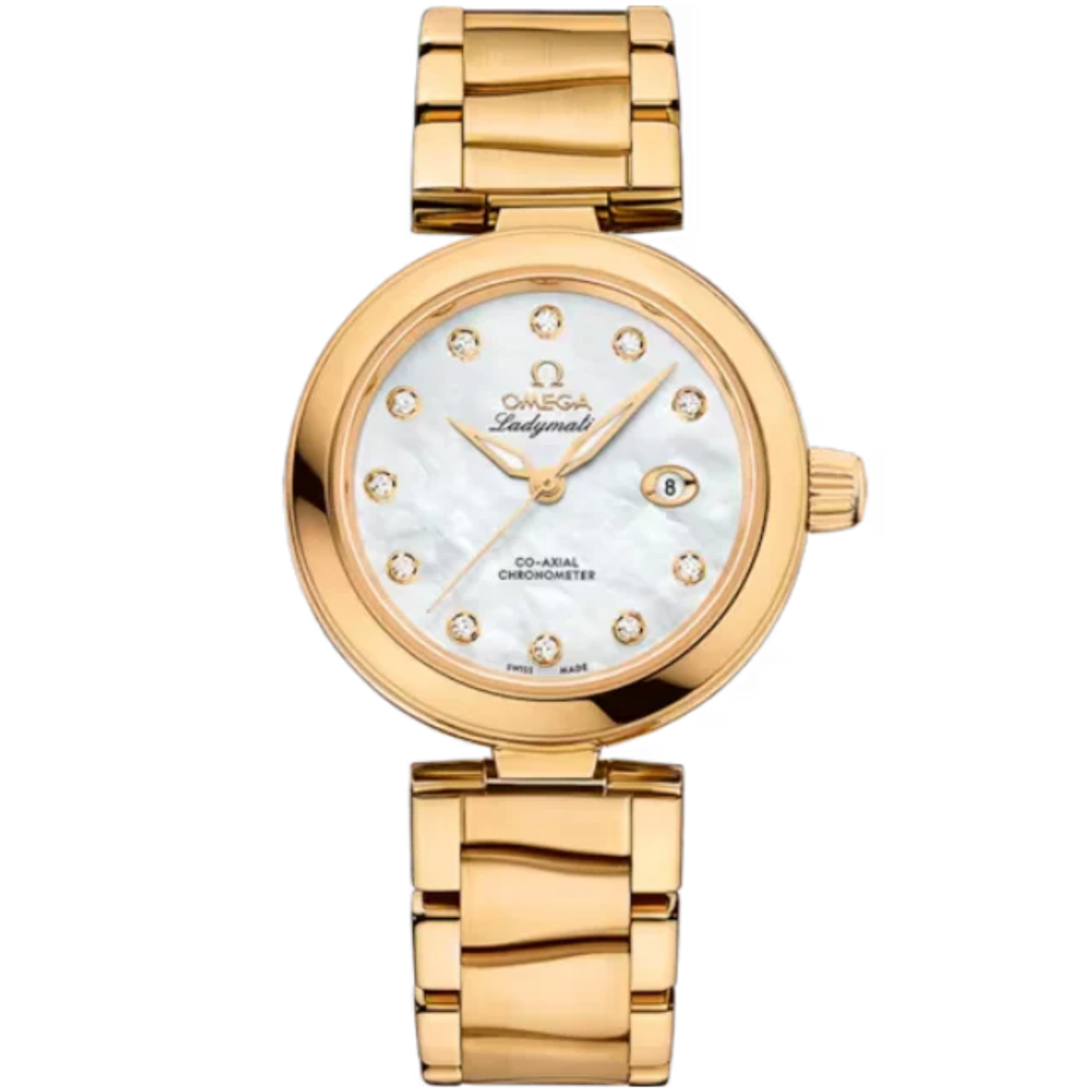DE VILLE LADYMATIC 34 MM YELLOW GOLD WITH MOTHER OF PEARL DIAL