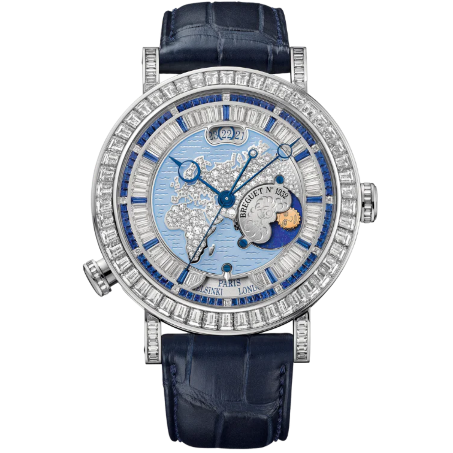 HORA MUNDI 5719 46 MM PLATINUM WITH BLUE "WAVE" MOTIF DIAL
