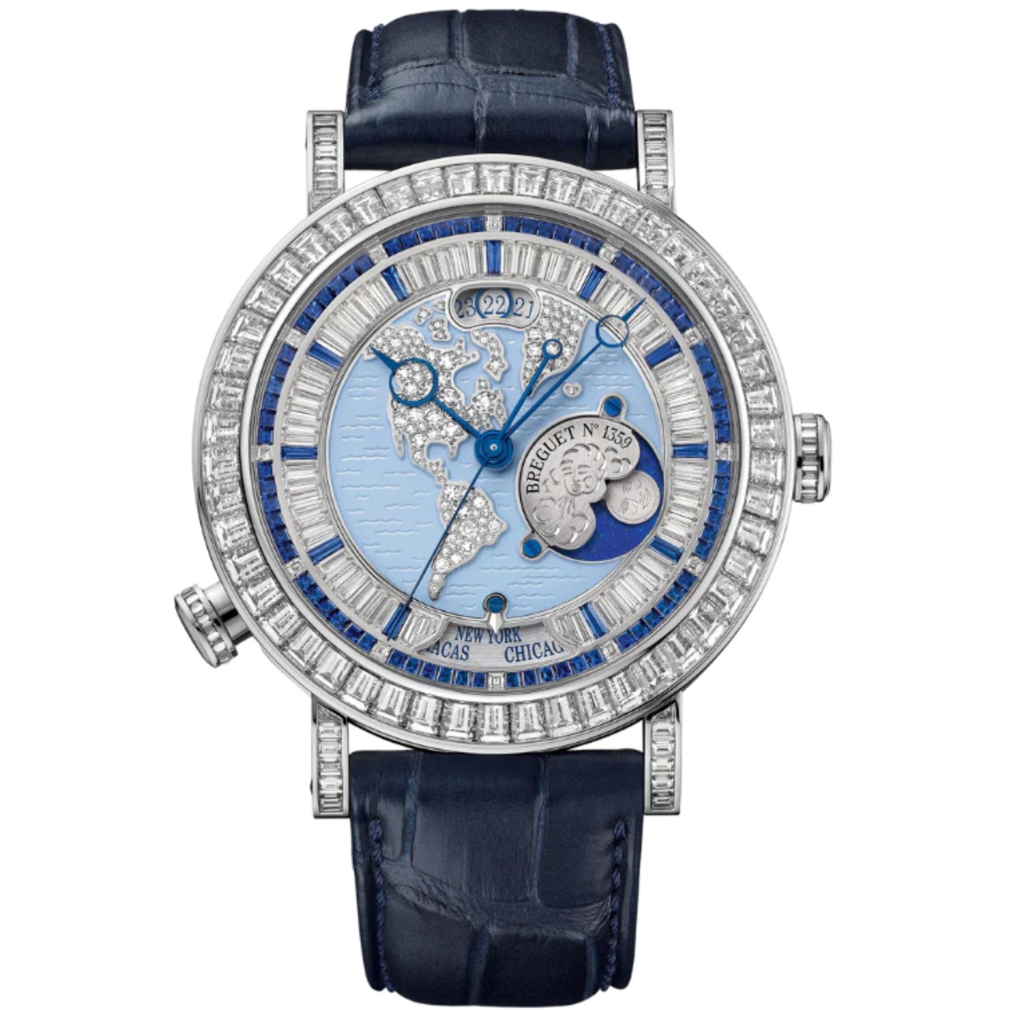HORA MUNDI 5719 46 MM PLATINUM WITH BLUE "WAVE" MOTIF DIAL