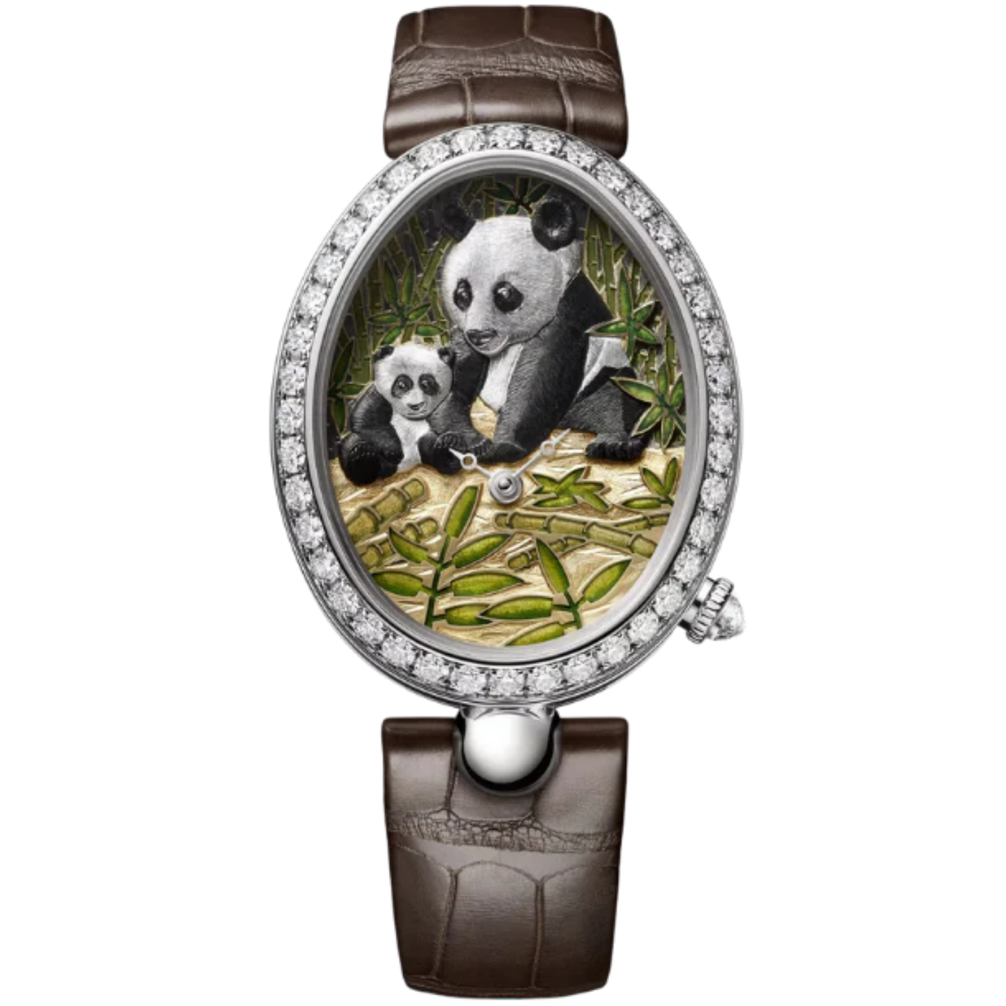 REINE DE NAPLE 8958 "PANDA" 40 MM 18K WHITE GOLD WITH GREEN "GRAND FEU" ENAMEL DIAL