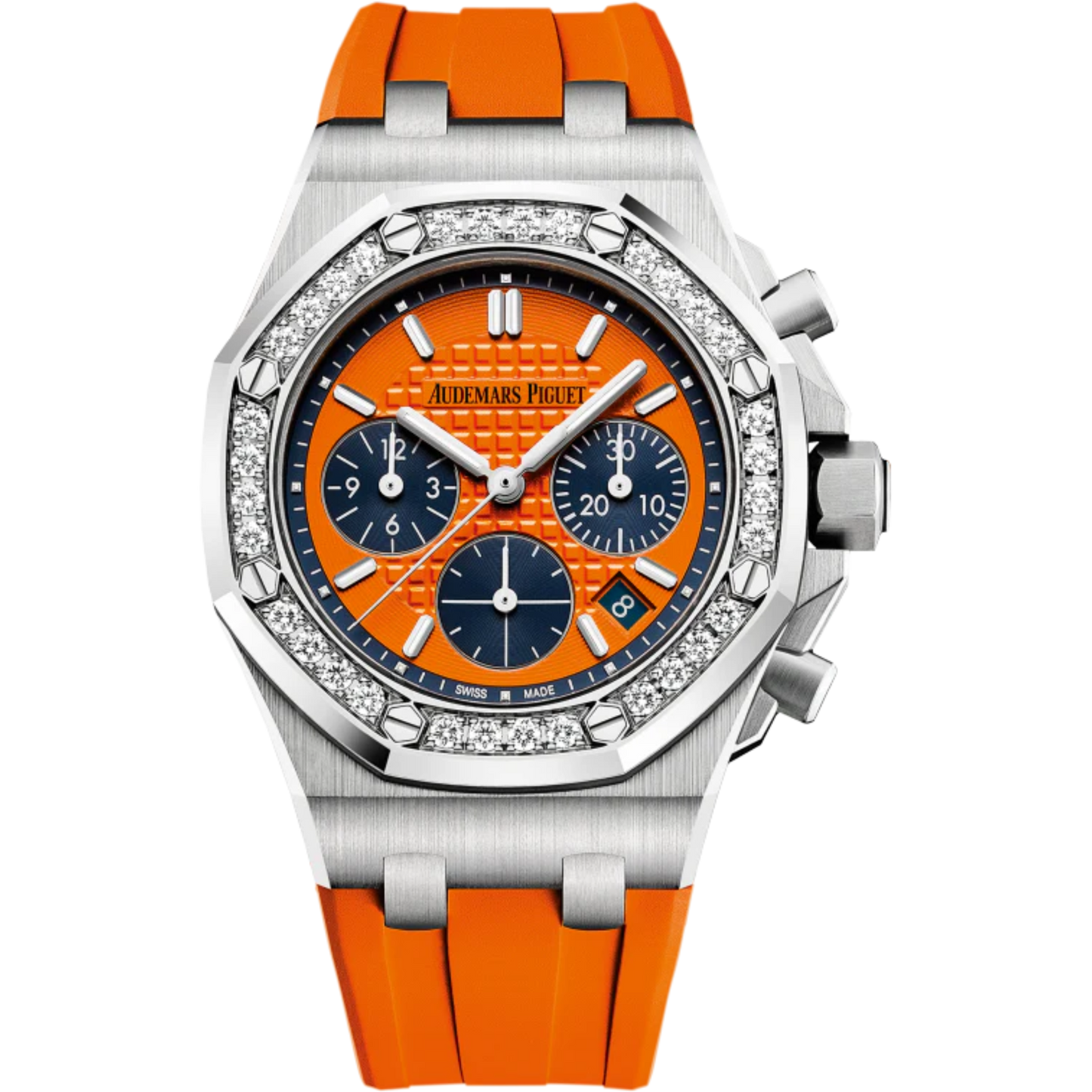 Royal Oak Offshore Selfwinding Chronograph 37MM Orange Rubber Strap Orange Dial With Lady Tapisserie Pattern Stainless Steel Case Diamond-Set Bezel