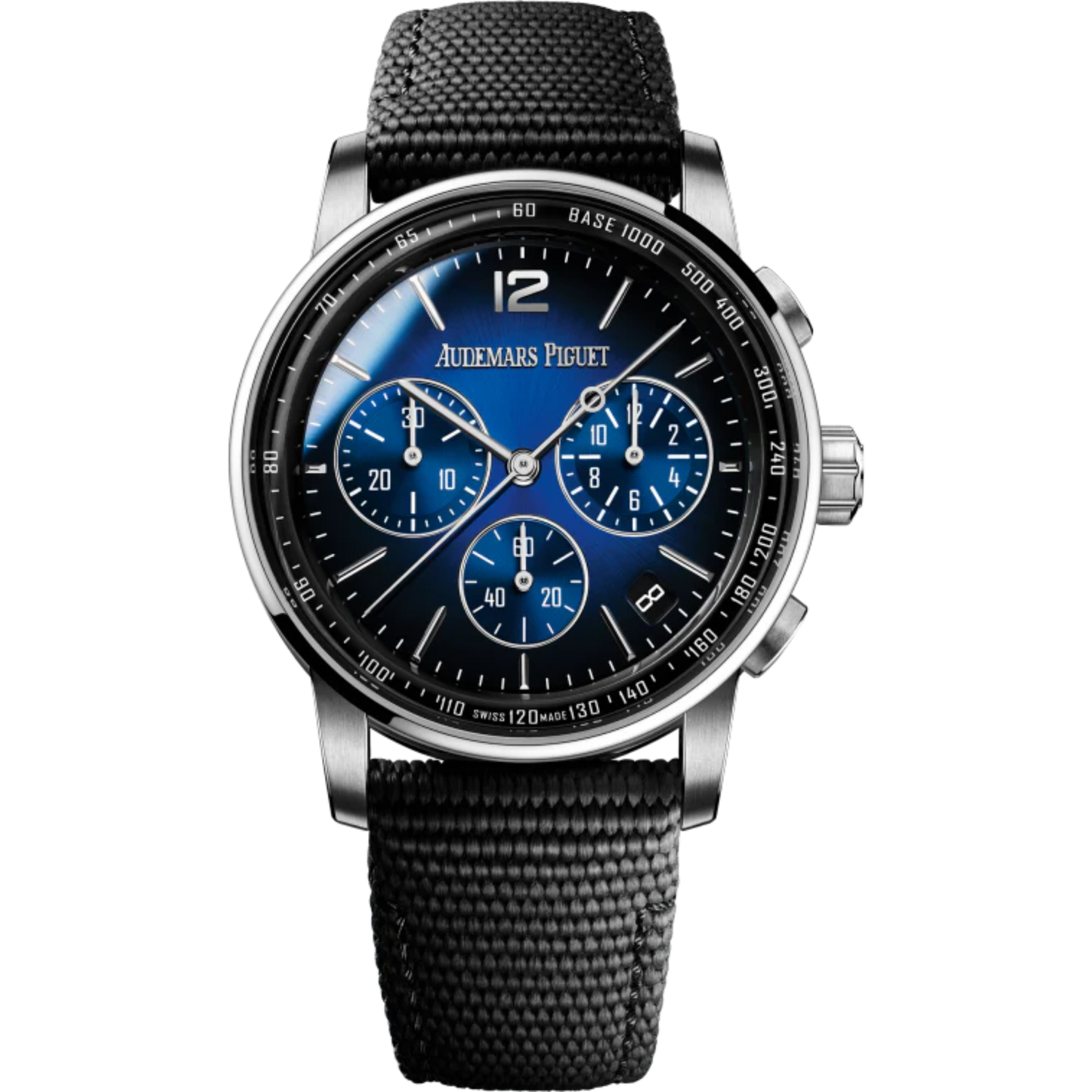 Code 11.59 by Audemars Piguet 41mm Selfwinding Chronograph Black Rubber-Coated Strap Smoked Blue Lacquered Dial 18-Carat White Gold Case