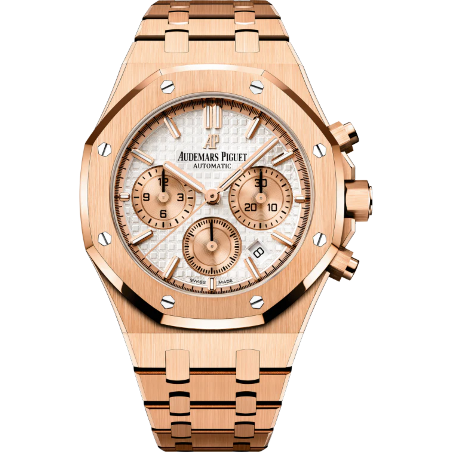Royal Oak Selfwinding Chronograph 38MM 18-Carat Pink Gold Bracelet Silver-Toned Dial With Grande Tapisserie Pattern 18-Carat Pink Gold Case