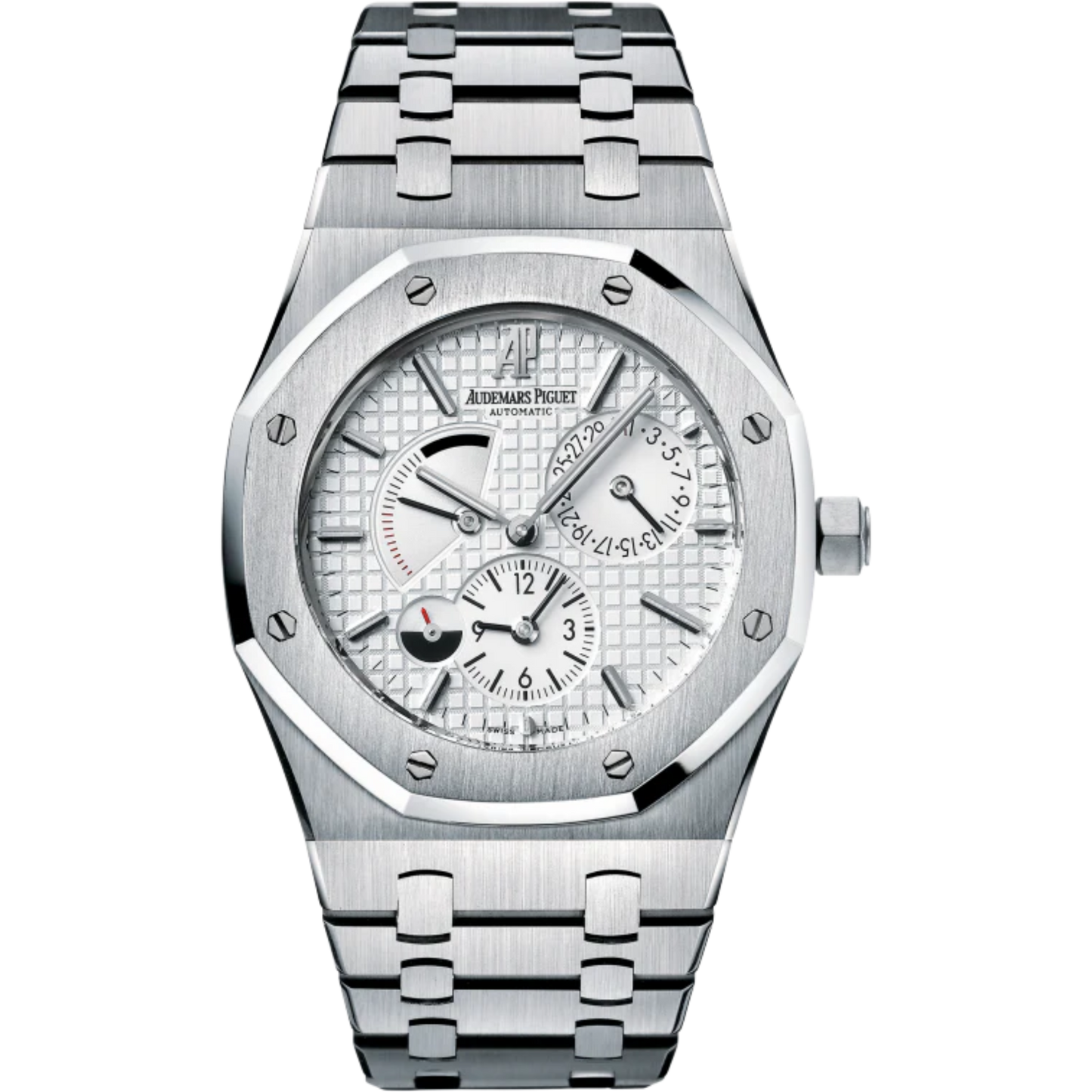 Royal Oak Dual Time 39MM Stainless Steel Bracelet Silver-Toned Dial With Grande Tapisserie Pattern Stainless Steel Case
