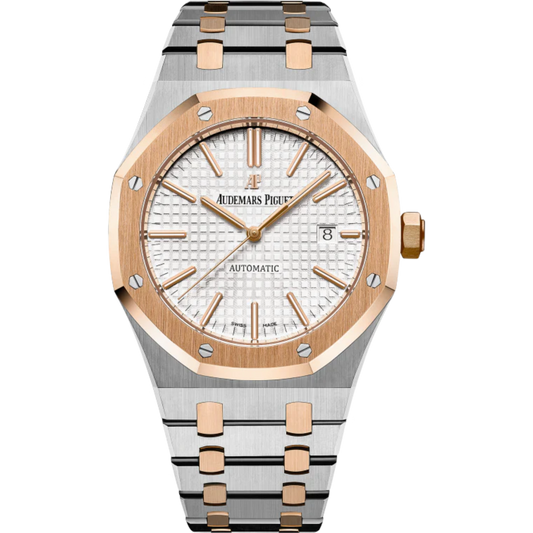Royal Oak Selfwinding 41MM Stainless Steel and 18-Carat Pink Gold Bracelet Silver-Toned Dial With Grande Tapisserie Pattern Stainless Steel Case 18-Carat Pink Gold Bezel
