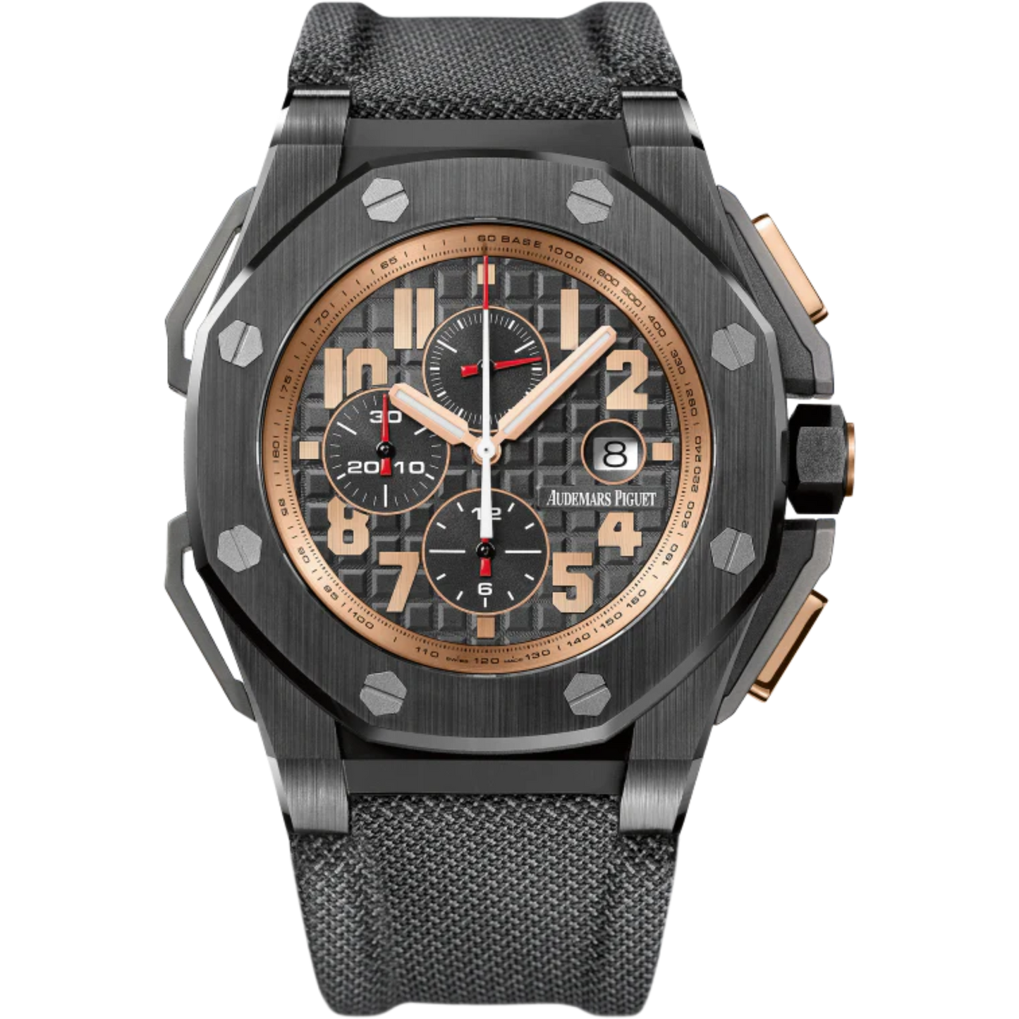 Royal Oak Offshore Arnold Schwarzenegger The Legacy Chronograph 48MM Aramide Fibres Strap Black Dial With Méga Tapisserie Pattern Black Ceramic Case