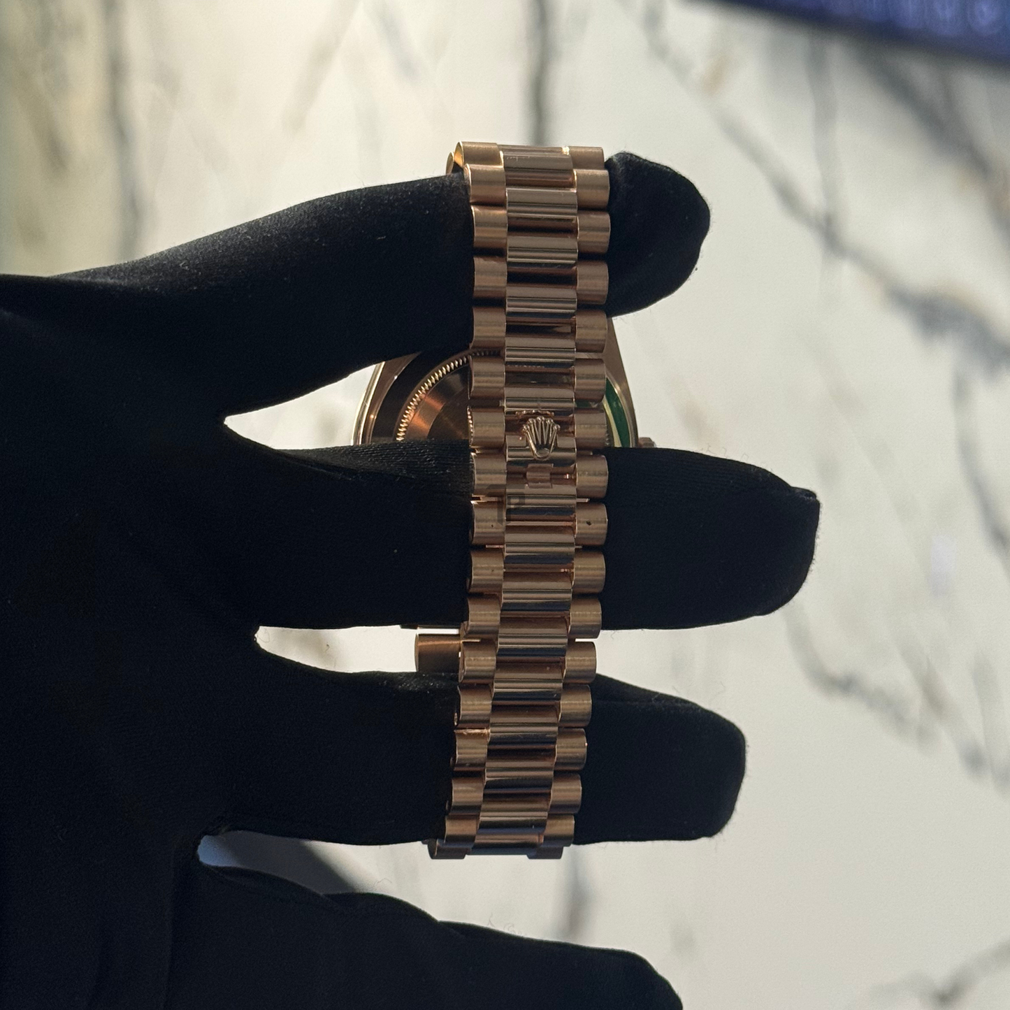 Rolex Day Date Ref. 228345RBR 40MM Rose Gold Pave Dial/Baguette Markers with Diamond Bezel