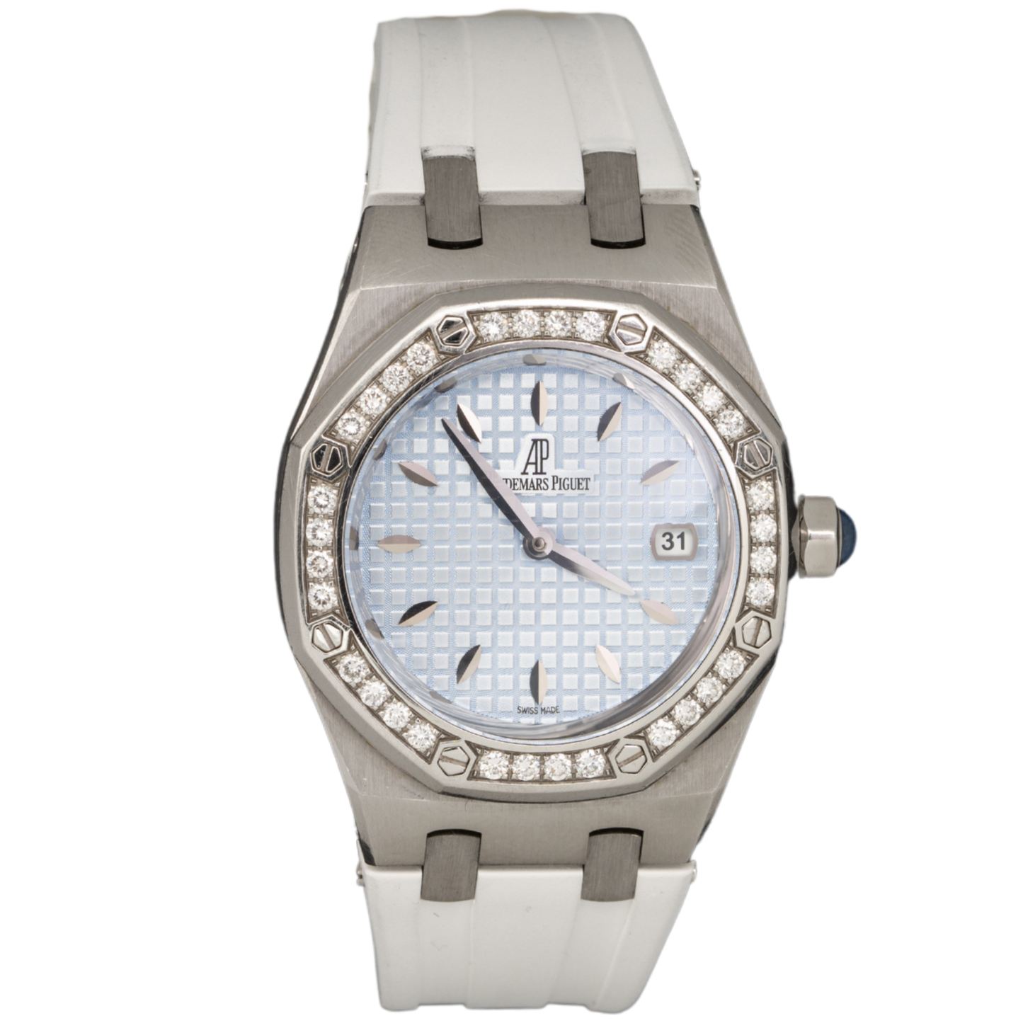 Audemars Piguet Ref. 67601ST.ZZ.D032CR.01 33MM Stainless Steel Ice Blue Dial on White Rubber