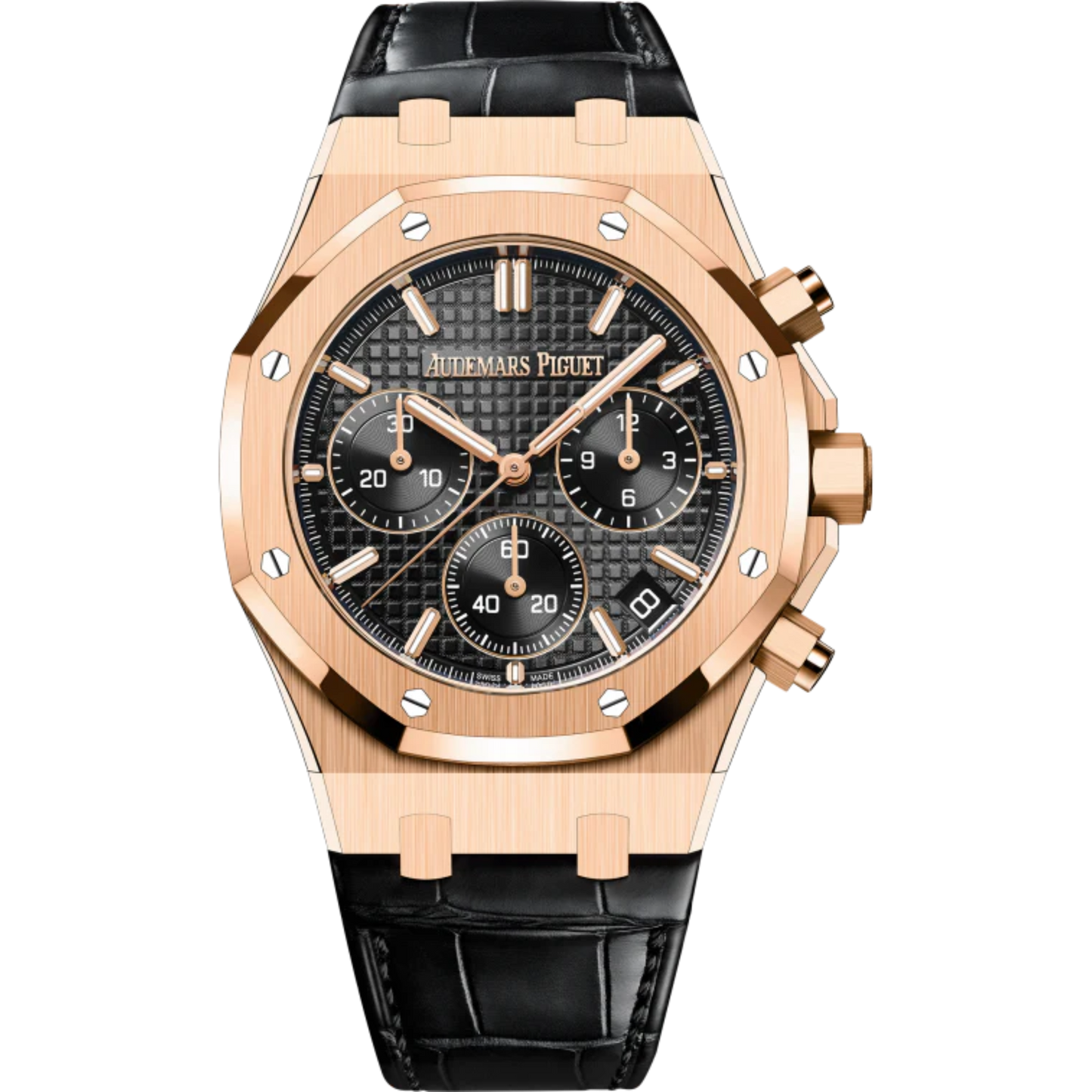 Audemars Piguet Royal Oak Ref. 26240OR.OO.D002CR.01 41MM Black Alligator Strap Rose Gold Case Black Dial