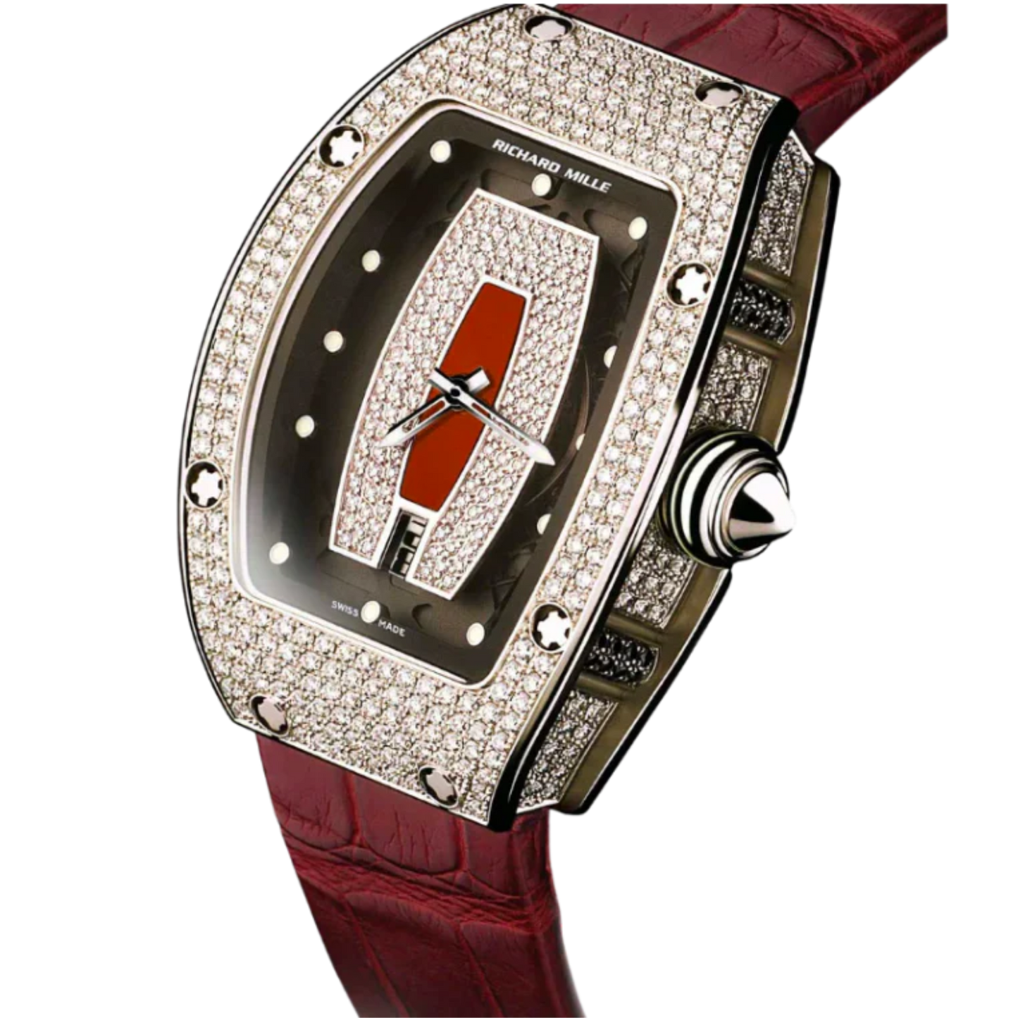 RM 007 Diamond Cruncher Leather Strap Pink Gold Diamond Set Case