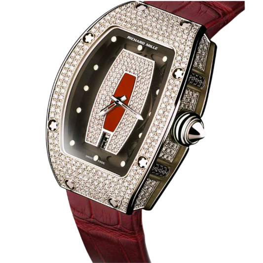 RM 007 Diamond Cruncher Leather Strap Pink Gold Diamond Set Case