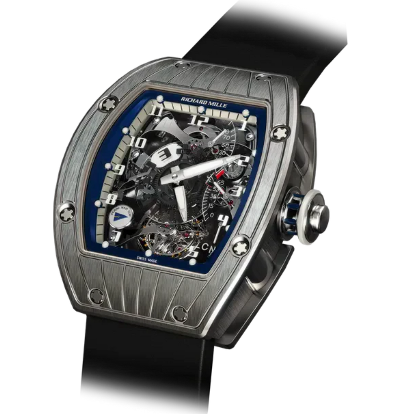 RM 015 Tourbillon Dual Time Zone Rubber Strap White Gold Case