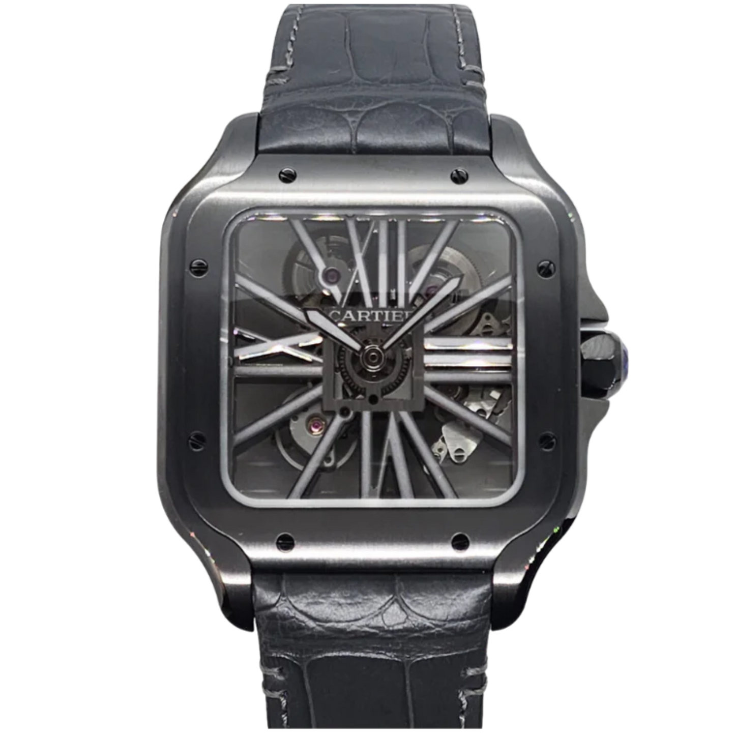 Cartier WHSA0009 Large DLC Santos Skeleton Open Date