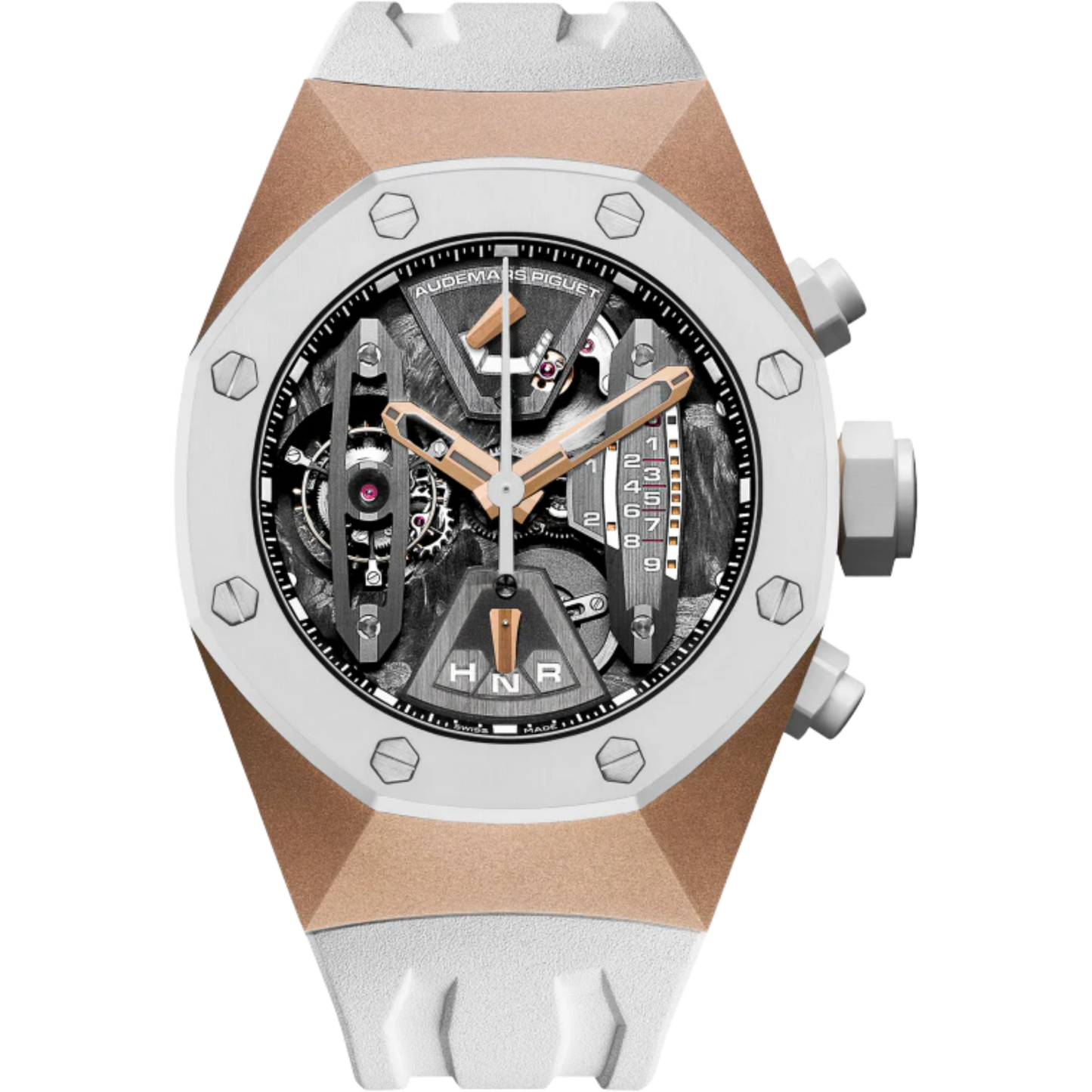 Royal Oak Concept 44mm Audemars Piguet Tourbillon Chronograph Openworked White Ceramic Rose Gold Rubber