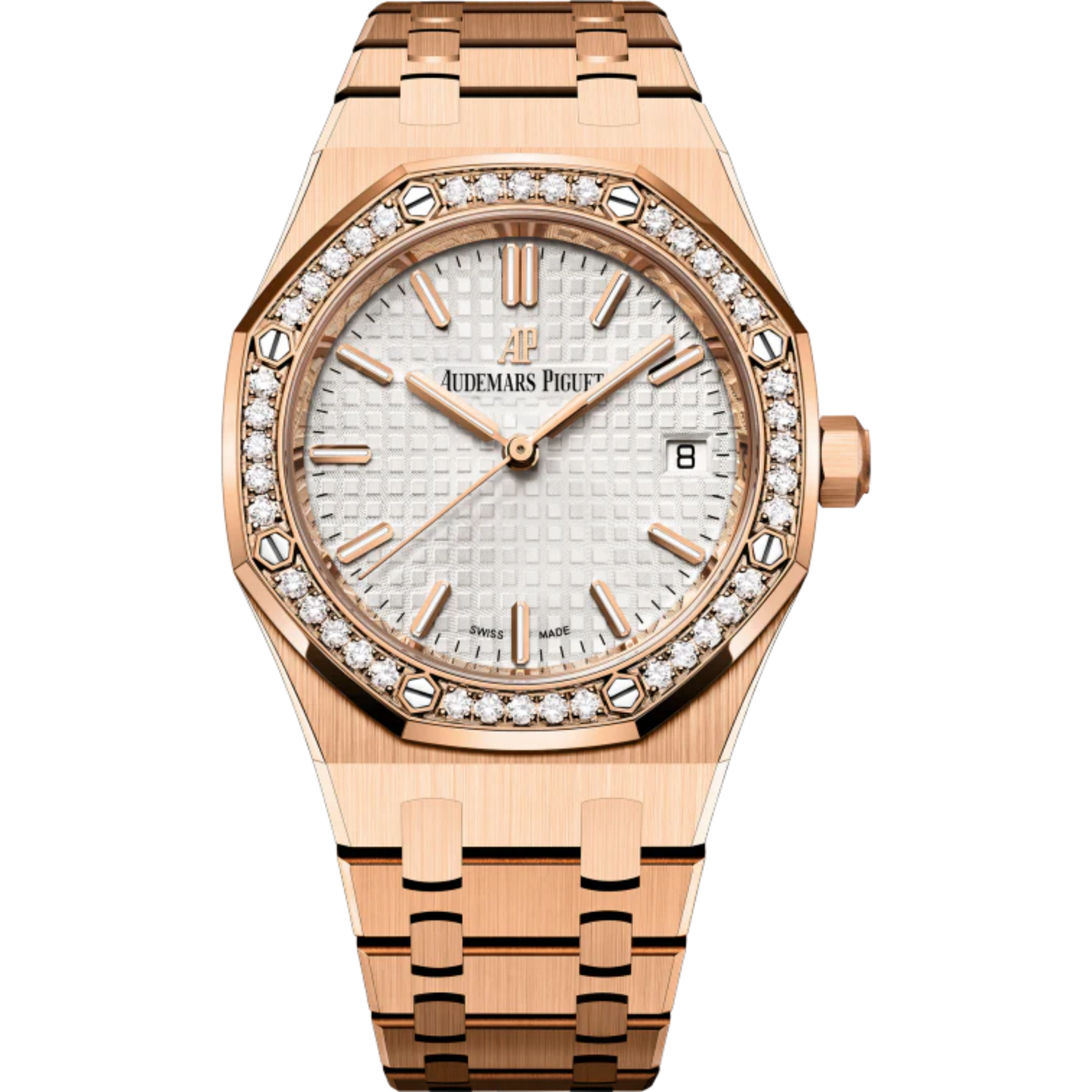 Royal Oak Selfwinding 34MM 18-Carat Pink Gold Bracelet Silver-Toned Dial With Grande Tapisserie Pattern 18-Carat Pink Gold Case