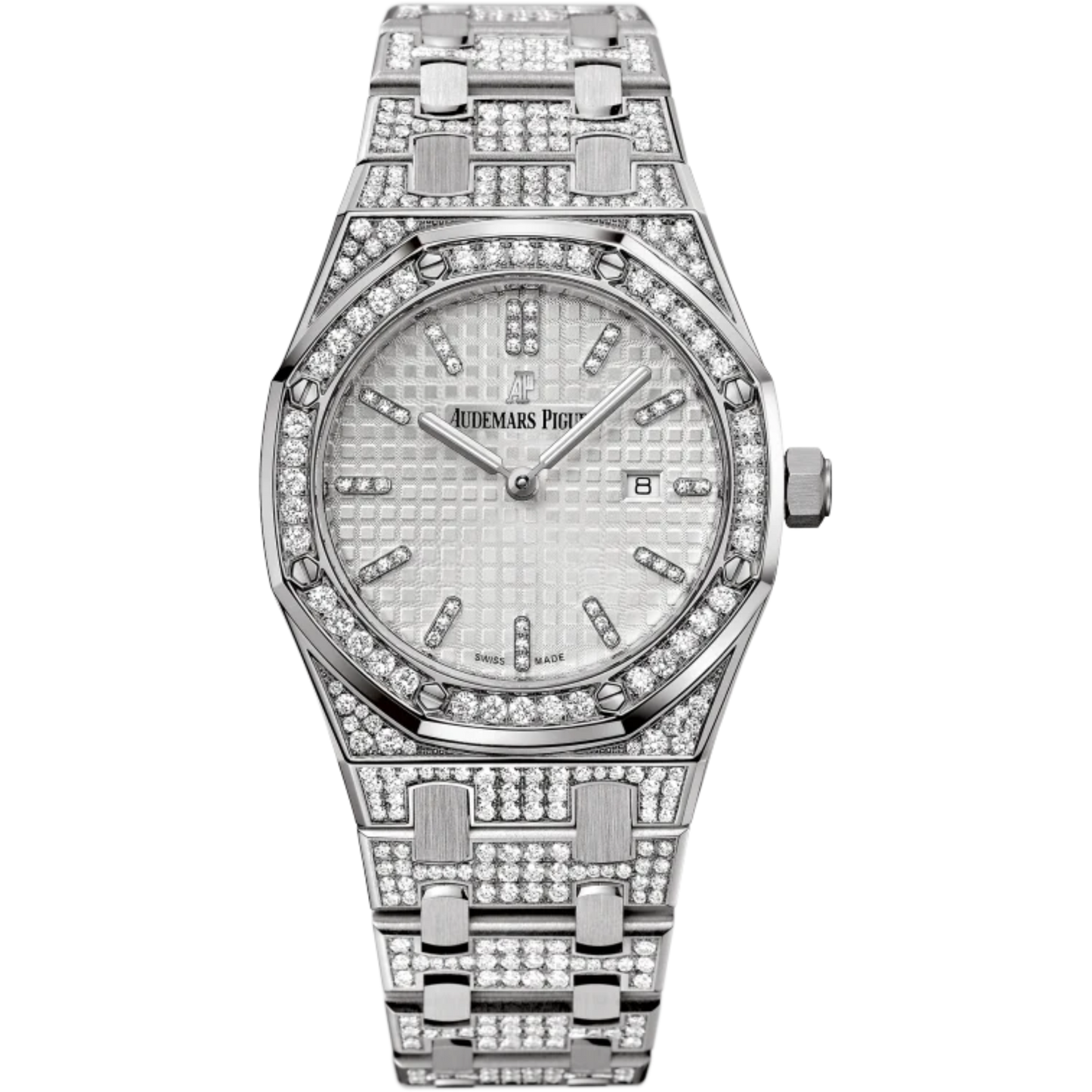 Royal Oak Quartz 33MM 18-Carat White Gold Bracelet Set With Diamonds Silver-Toned Dial With Grande Tapisserie Pattern 18-Carat White Gold Case Set With Diamonds Diamond-Set Bezel