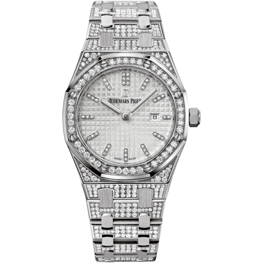 Royal Oak Quartz 33MM 18-Carat White Gold Bracelet Set With Diamonds Silver-Toned Dial With Grande Tapisserie Pattern 18-Carat White Gold Case Set With Diamonds Diamond-Set Bezel