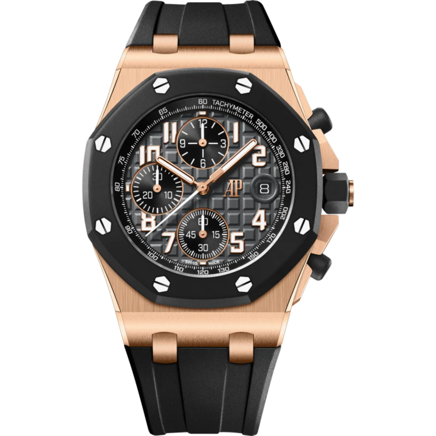 Royal Oak Offshore Selfwinding Chronograph 42MM Black Rubber Strap Anthracite Grey Dial With Méga Tapisserie Pattern 18-Carat Pink Gold Case and Black Rubber Bezel