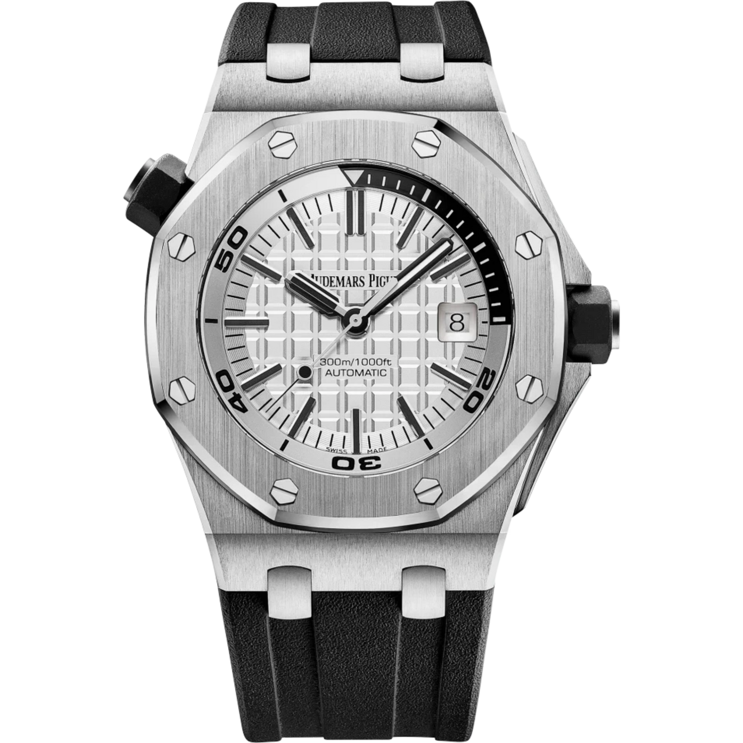 Royal Oak Offshore Diver 42MM Black Rubber Strap Siver-Toned Dial With Méga Tapisserie Pattern Stainless Steel Case