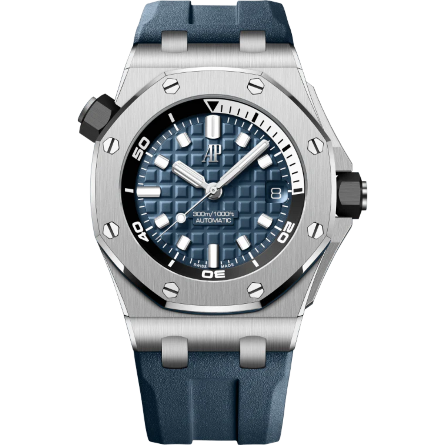 Royal Oak Offshore Diver 42MM Blue Rubber Strap Blue Dial With Méga Tapisserie Pattern Stainless Steel Case