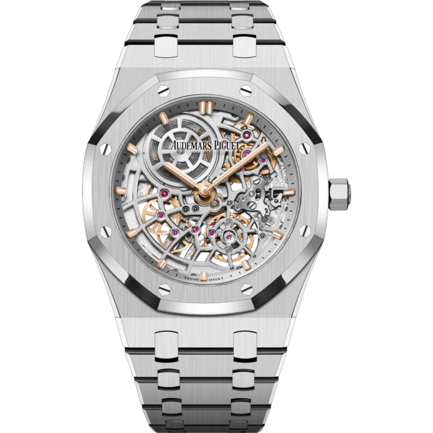 Royal Oak Jumbo Extra-Thin Openworked 50th Anniversary 39MM Stainless Steel Bracelet Openworked Rhodium-Toned Dial Stainless Steel Case