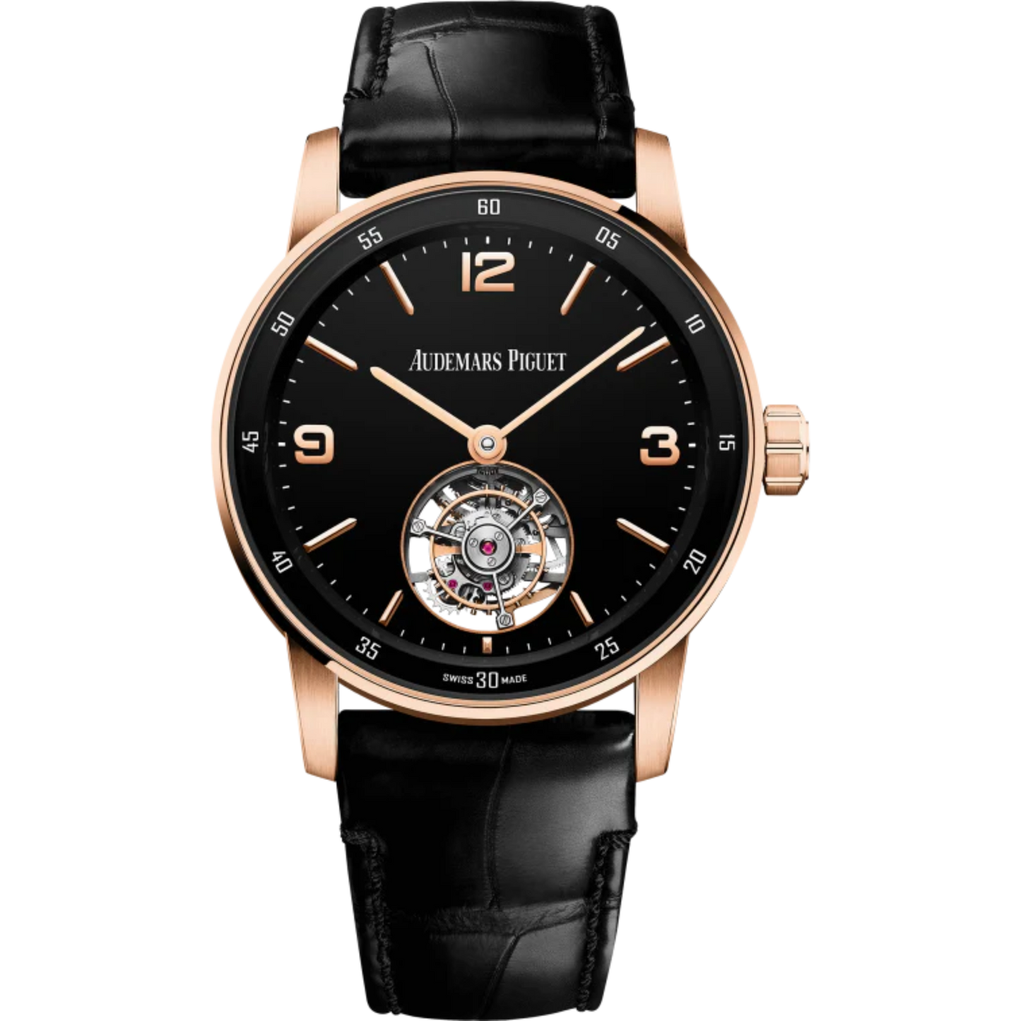 Code 11.59 by Audemars Piguet 41mm Black Alligator Strap Black Enamel Dial 18-Carat Pink Gold Case