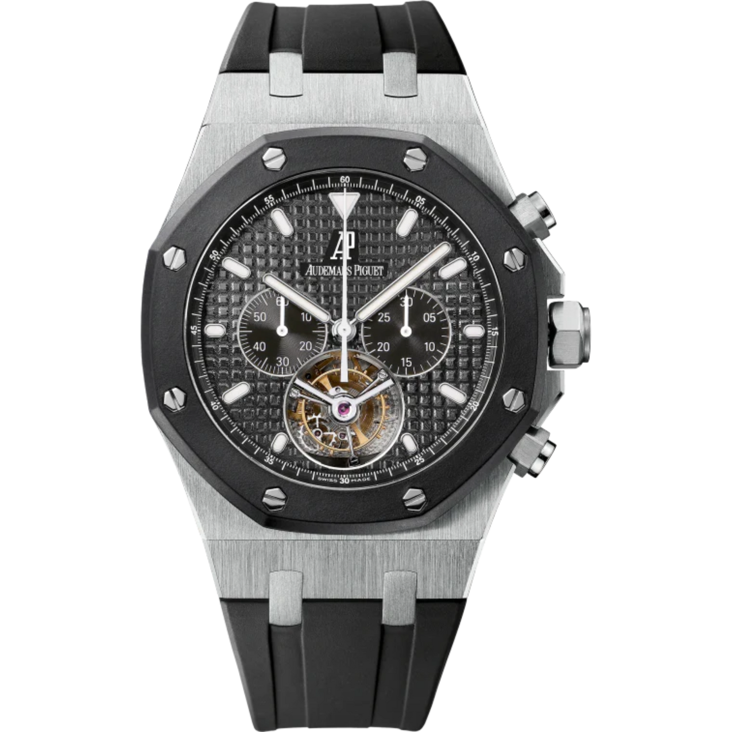 Royal Oak Tourbillon Chronograph 44MM Black Rubber Strap Black Dial With Grande Tapisserie Pattern Stainless Steel Case