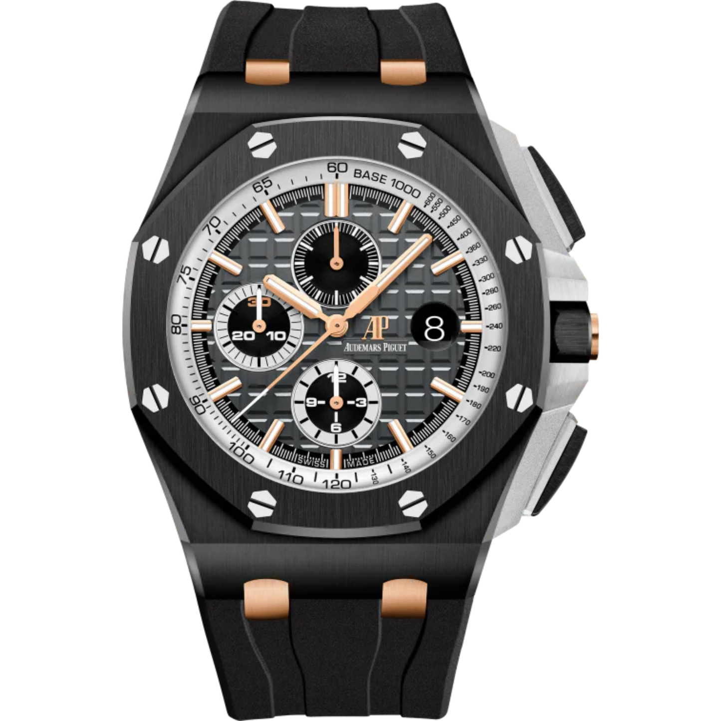 Royal Oak Offshore Selfwinding Chronograph 44MM Black Rubber Strap Slate Grey Dial With Méga Tapisserie Pattern Black Ceramic Case and Bezel