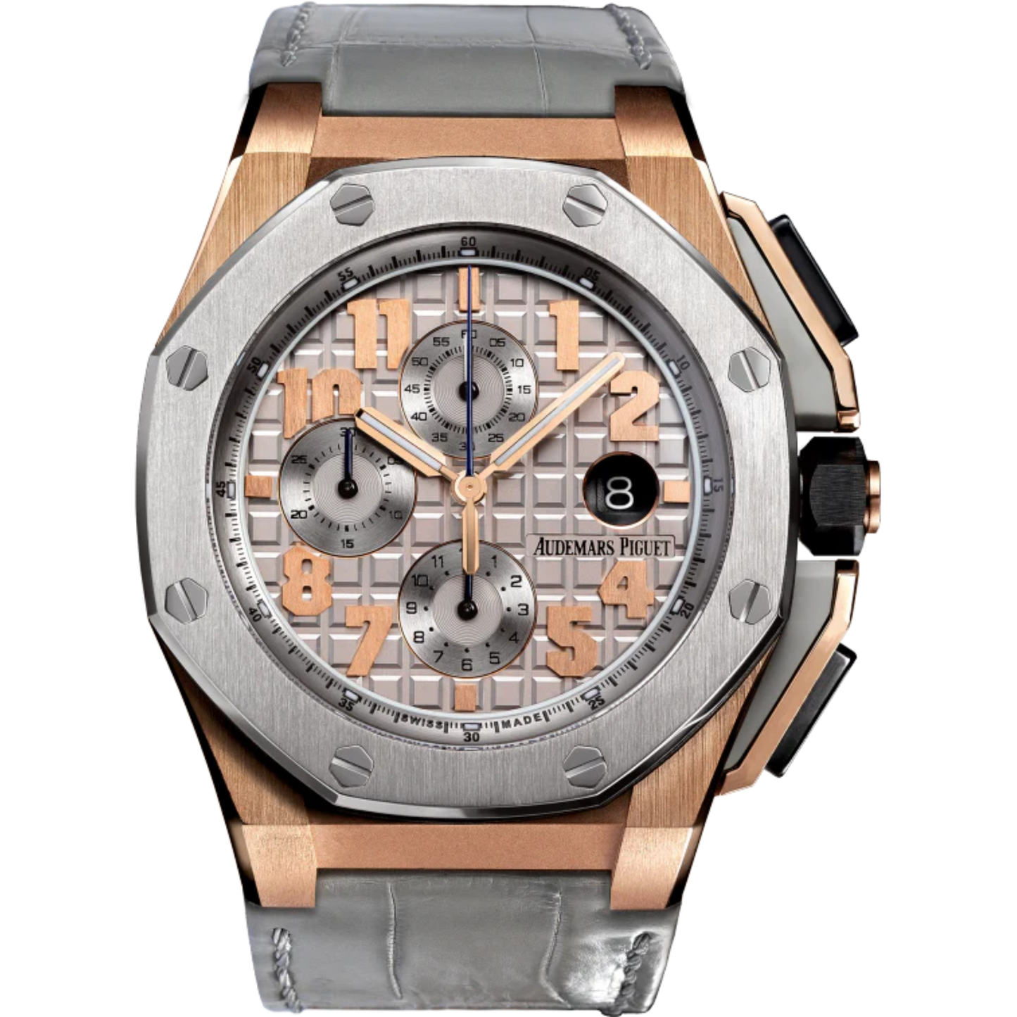 Royal Oak Offshore Chronograph Lebron James 44MM Grey Alligator Strap Grey Dial With Méga Tapisserie Pattern 18-Carat Pink Gold Case