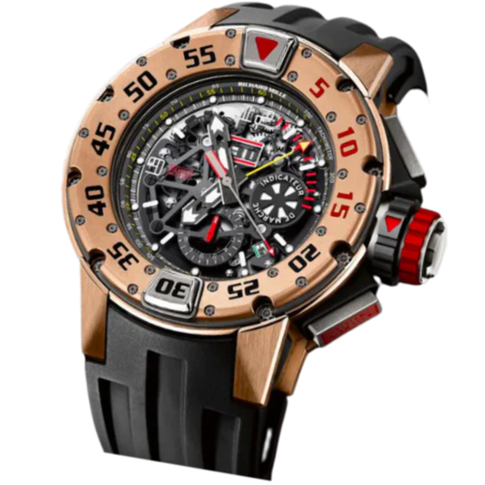 RM 032 Chronograph Diver 18K Red Gold Automatic Rubber Strap Rose Gold Case