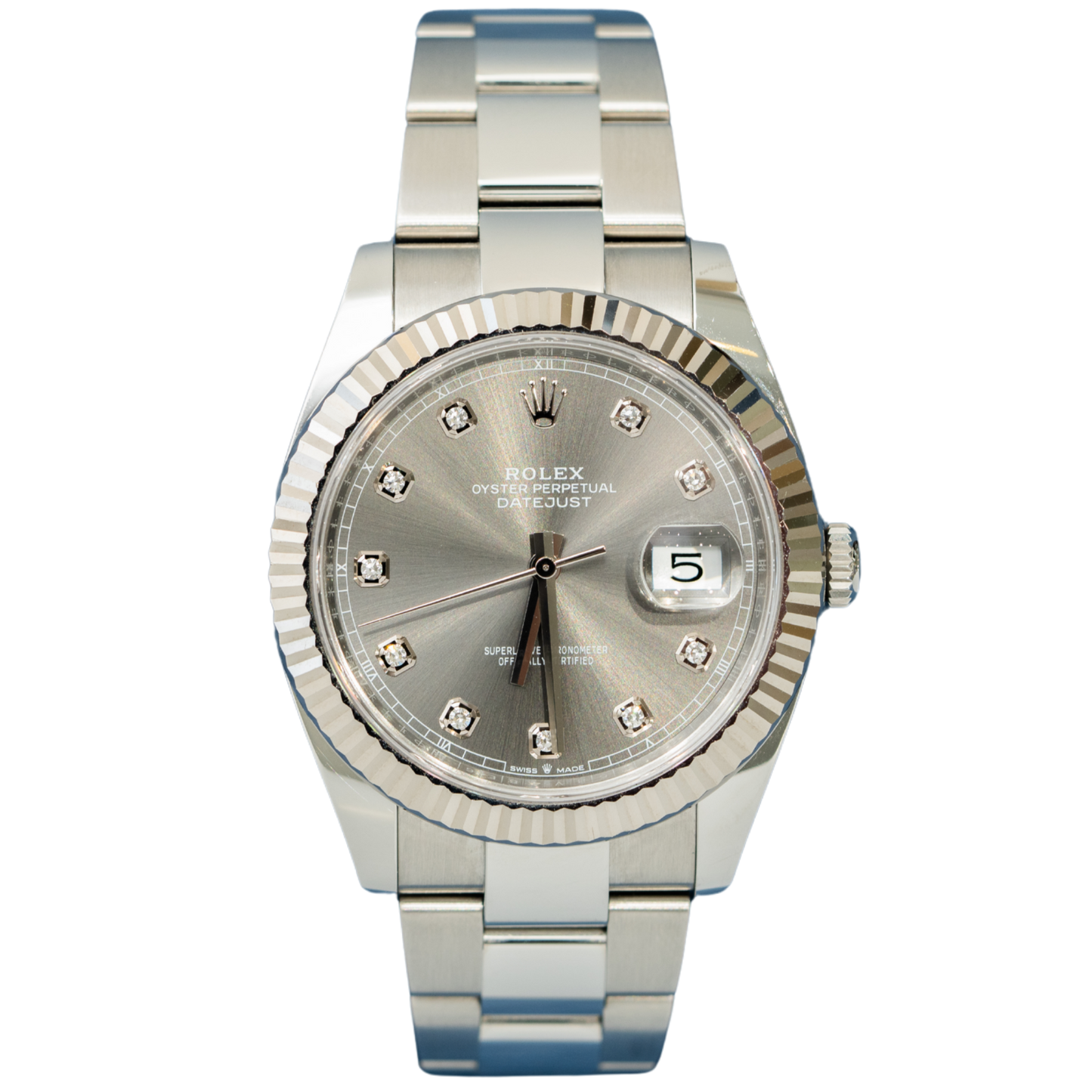 Rolex Datejust Ref. 116334G Stainless Steel Grey Dial with Diamond Markers on Oyster/Fluted Bezel
