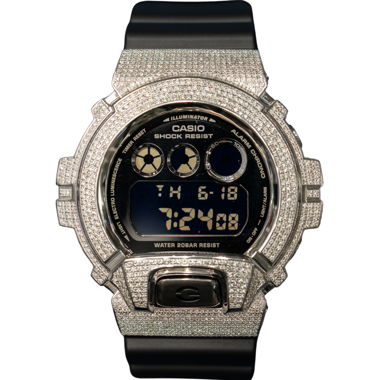 Casio Iced Out G Shock Digital White Gold with Black Dial