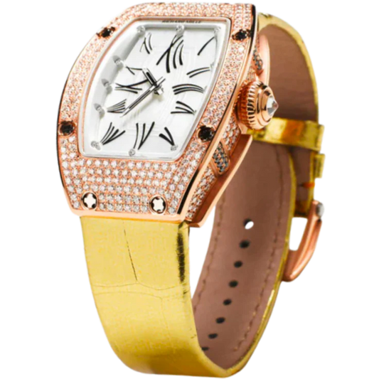RM 007 Diamond Pave Rose Gold Leather Strap Rose Gold Diamond Set Case