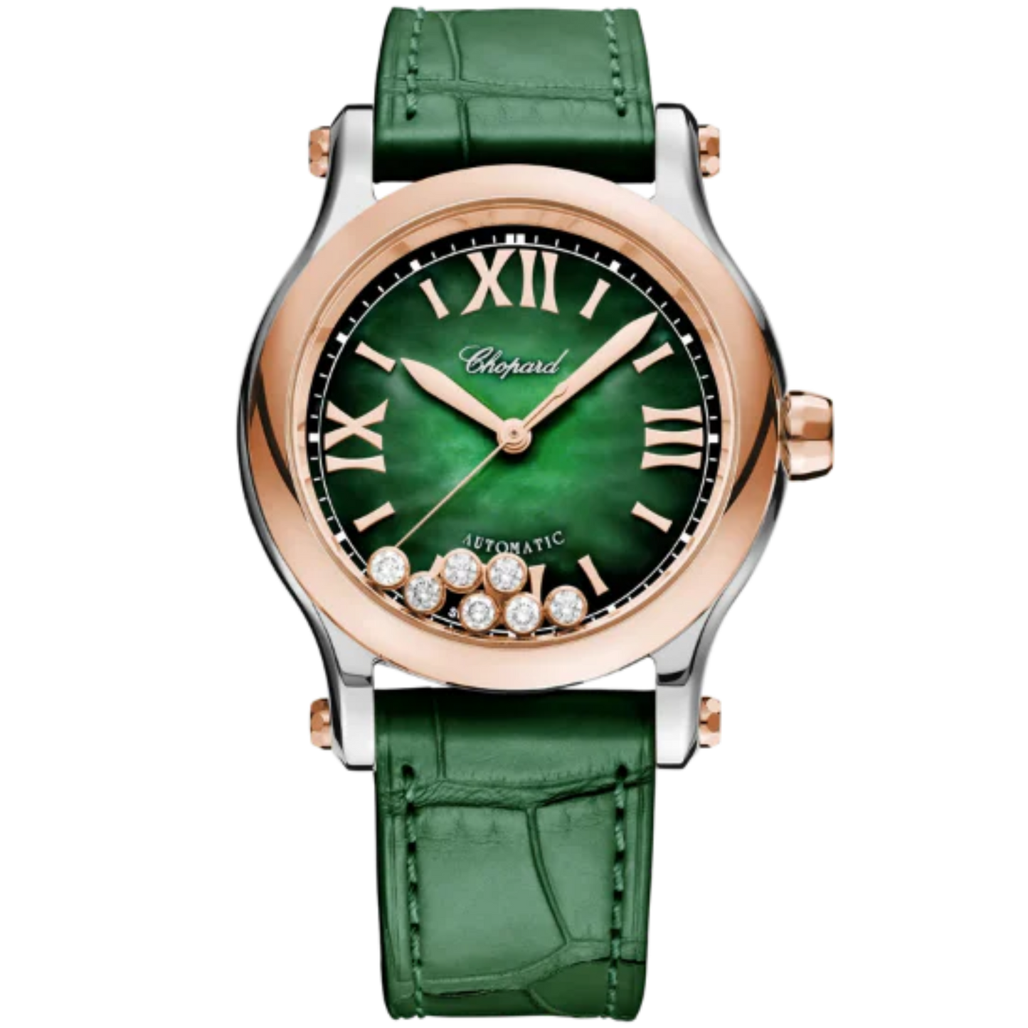 HAPPY SPORT 36 MM ETHICAL ROSE GOLD - LUCENT STEEL™ WITH GREEN MOTHER OF PEARL DIAL