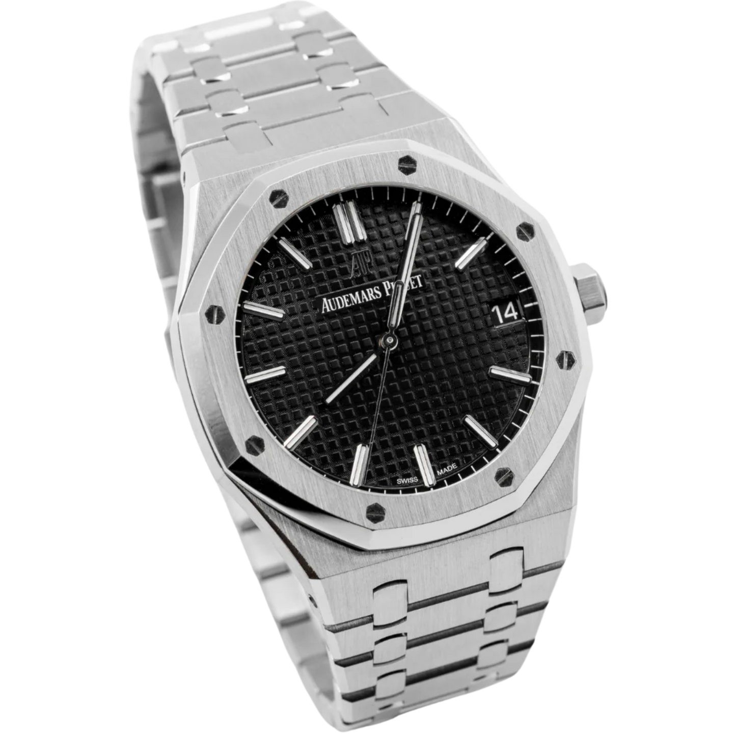 Royal Oak Selfwinding 41MM Stainless Steel Bracelet Black Dial With Grande Tapisserie Pattern Stainless Steel Case
