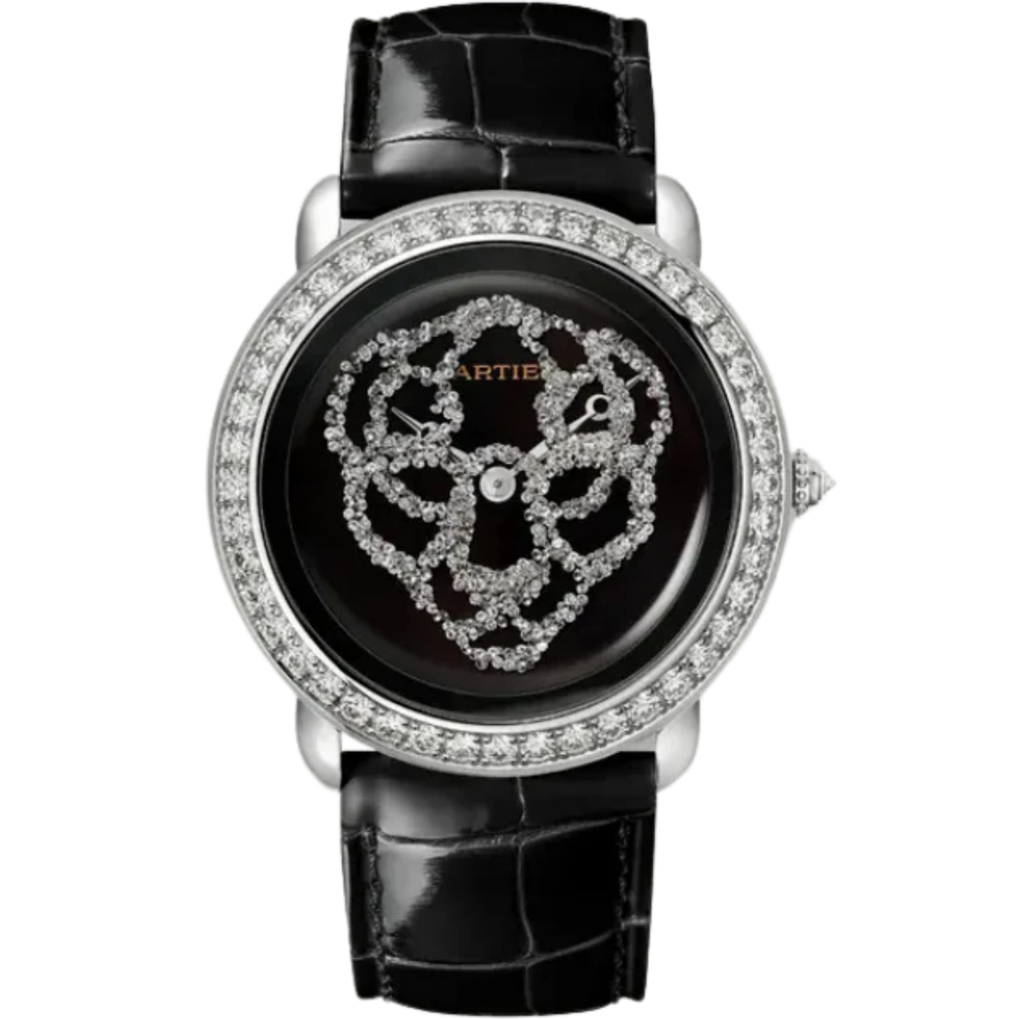 REVELATION D'UNE PANTHERE 37 MM RHODIUMIZED 18K WHITE GOLD WITH BLACK LACQUER DIAL