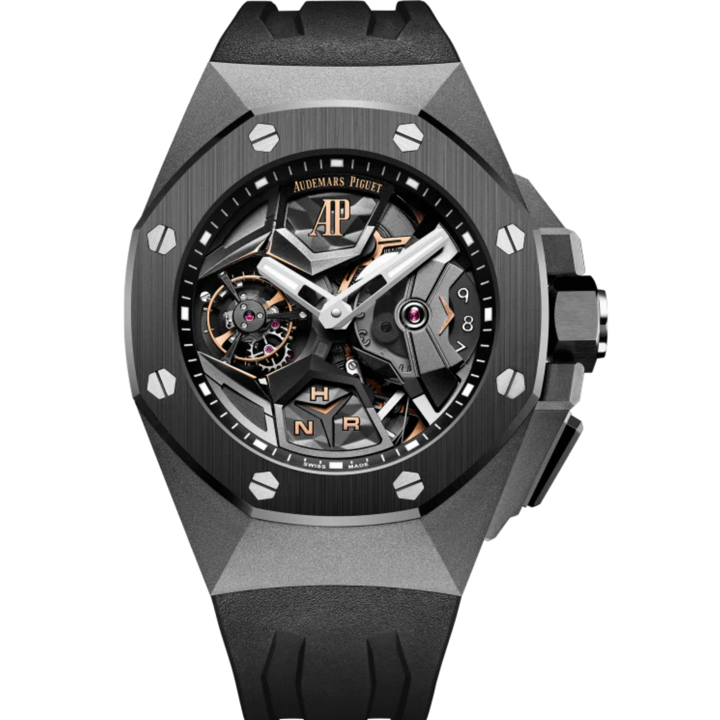 Royal Oak Concept 44MM Flying Tourbillon Gmt Black Rubber Strap Sandblasted Titanium Case Black Ceramic Bezel