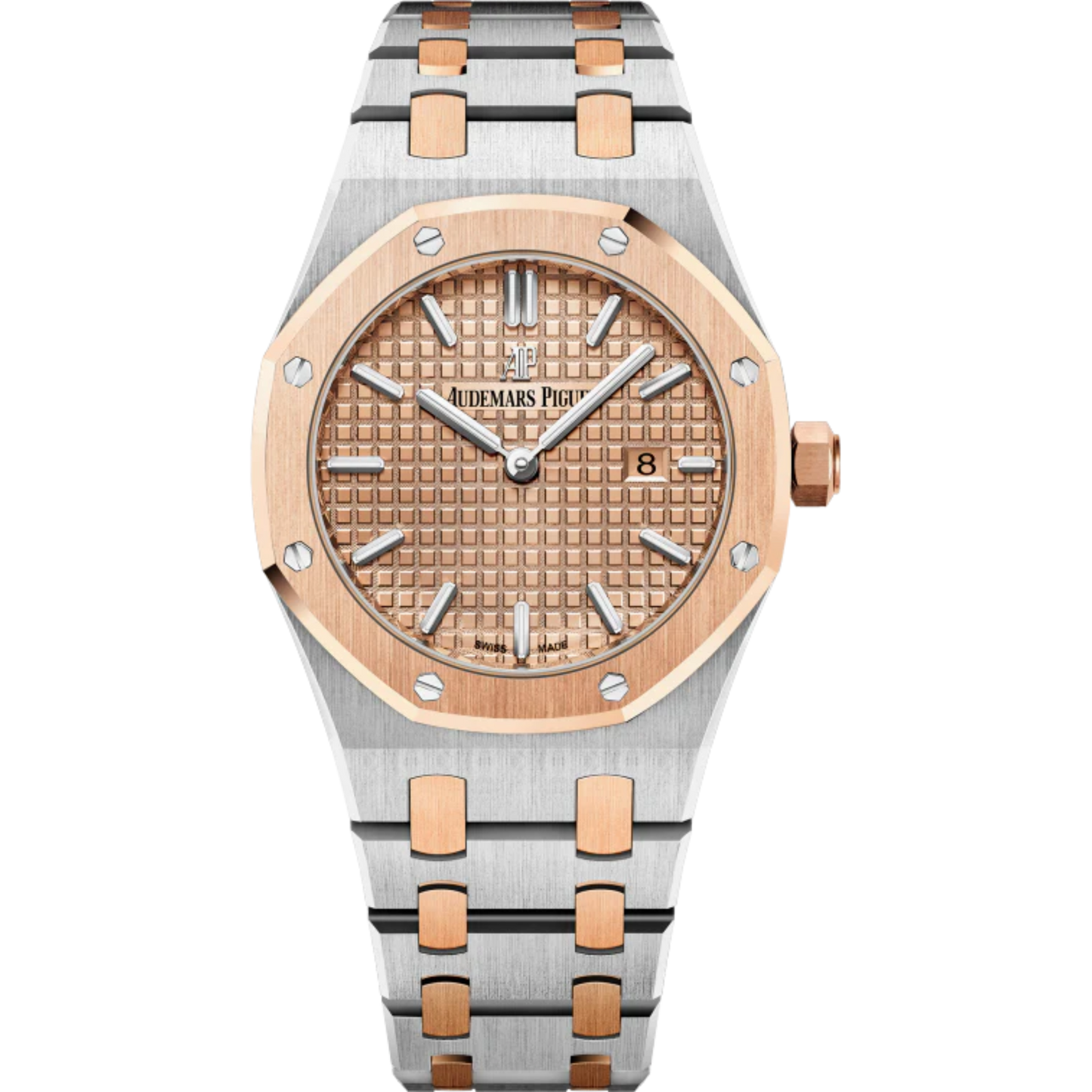 Royal Oak Quartz 33MM Stainless Steel and 18-Carat Pink Gold Bracelet Pink Gold-Toned Dial With Grande Tapisserie Pattern Stainless Steel Case 18-Carat Pink Gold Bezel