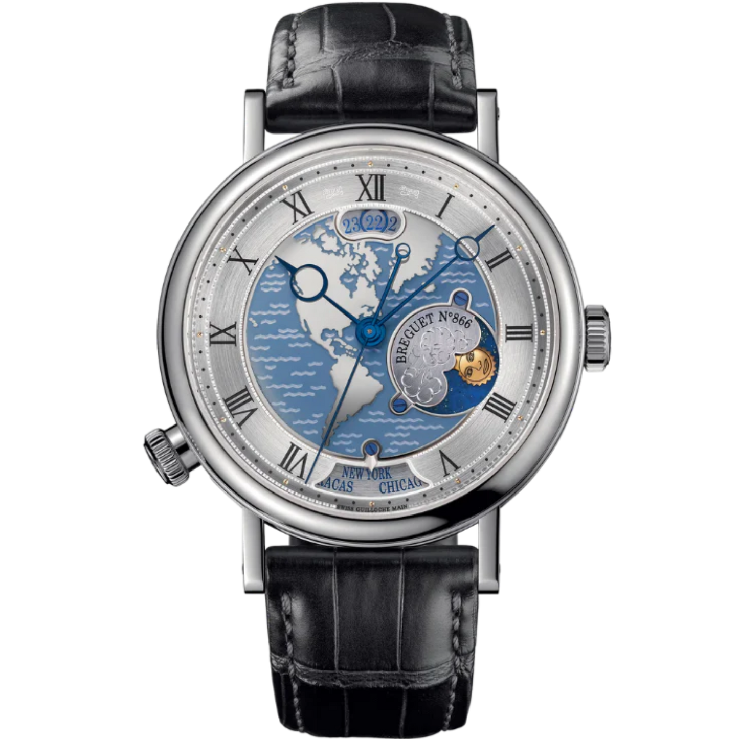 HORA MUNDI 5717 43 MM PLATINUM WITH BLUE "WAVE" MOTIF DIAL